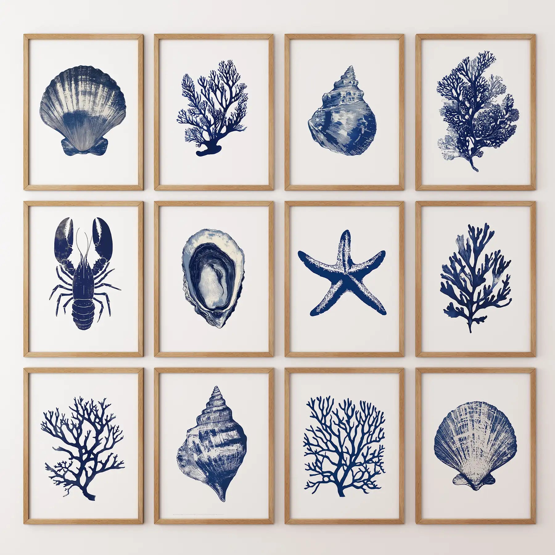 Bundle Coral, Shell, Lobster Wall Art. Set of 12 Artwork