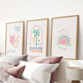 Coastal Summer Vibes Wall Decor. Palm Sunset Poster Set of 3