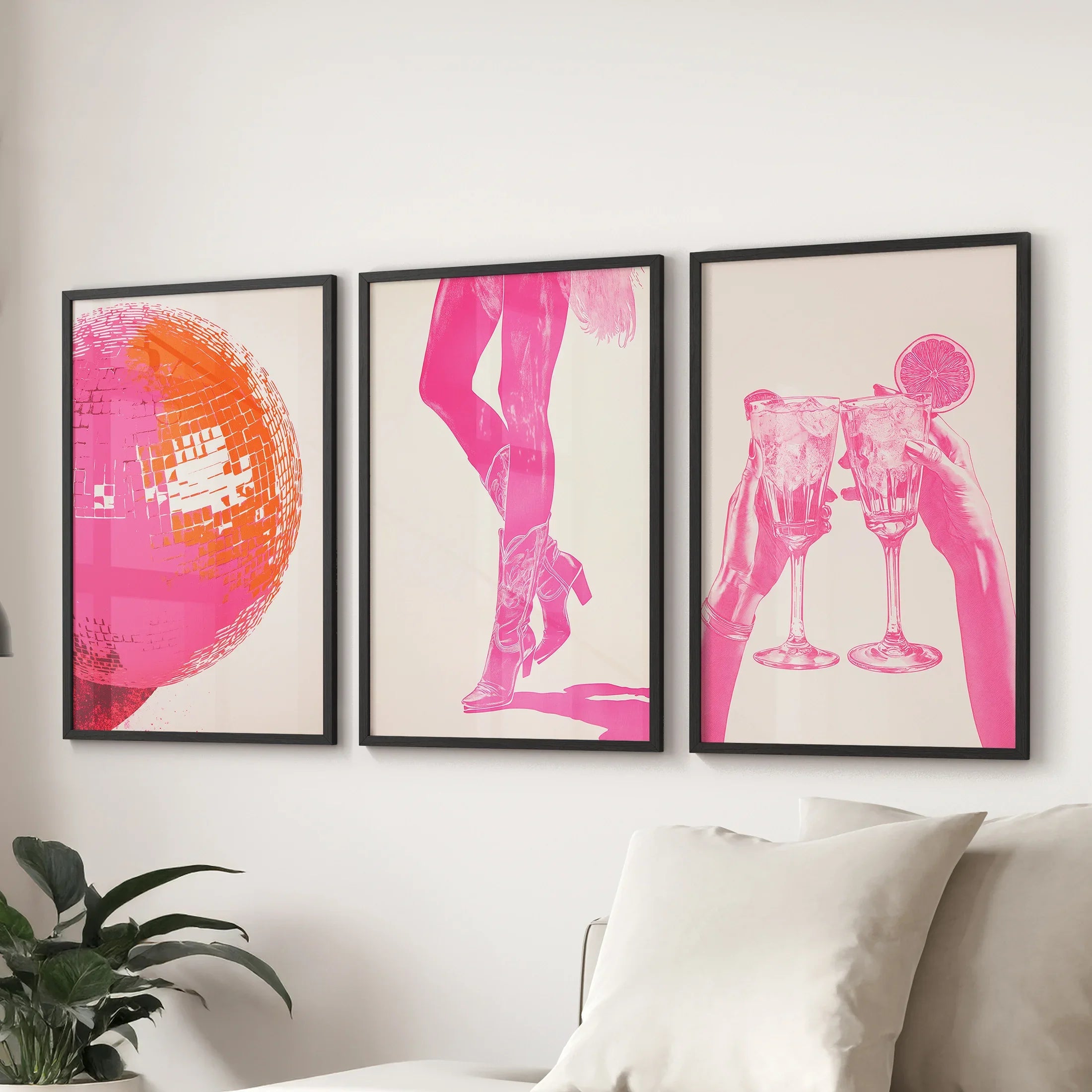 Funky Preppy Pink Wall Art. Set of 3 Girl Power Posters for Apartment or Dorm