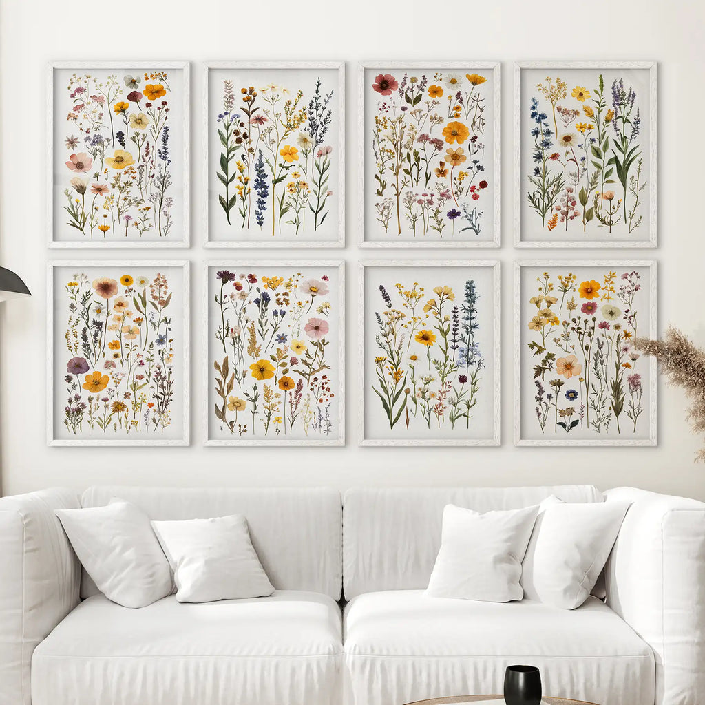 Wildflower Botanical Set of 8 Prints. Colorful Floral Art