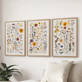 Colorful Botanical Flower Set of 3. Wildflower Prints
