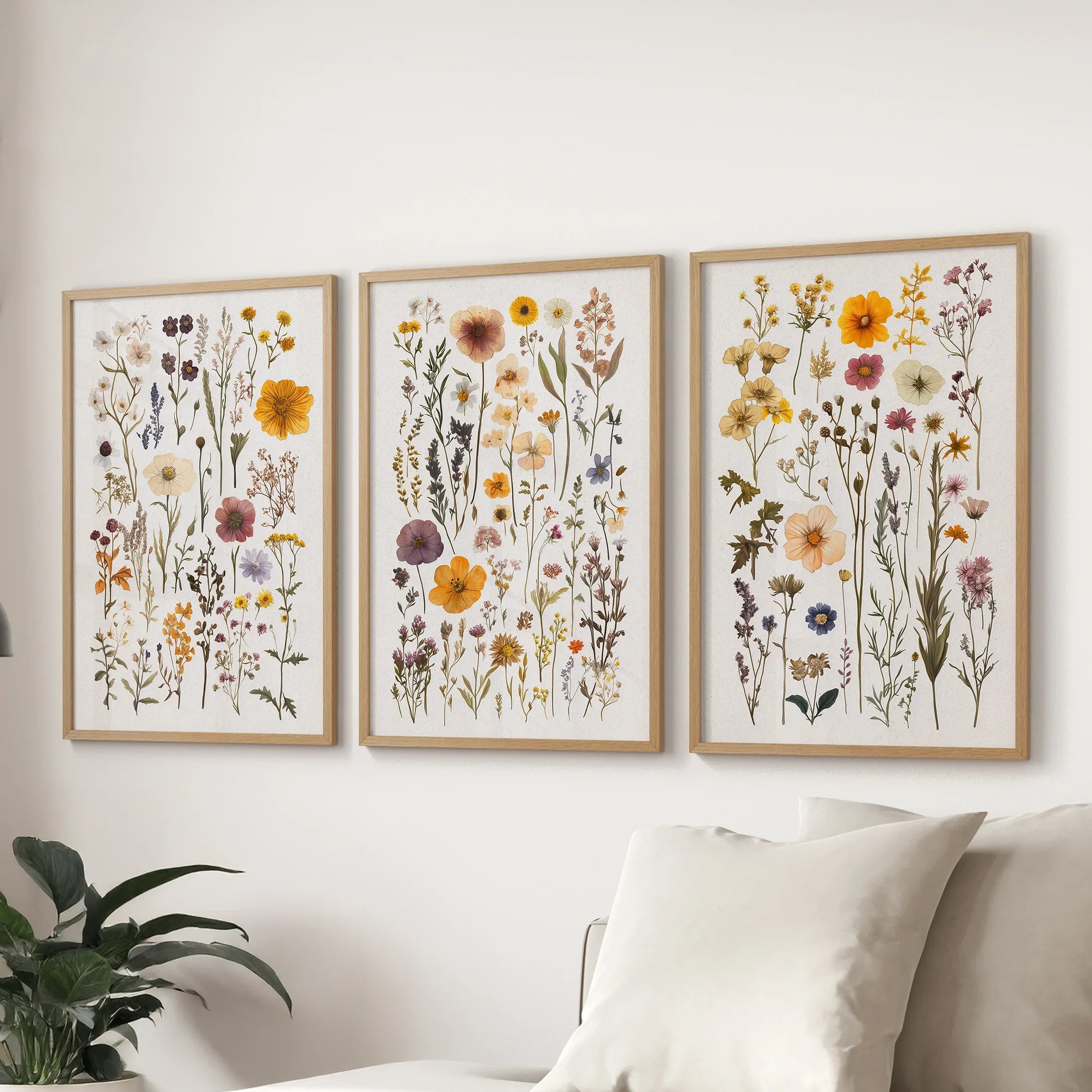 Colorful Botanical Flower Set of 3. Wildflower Prints