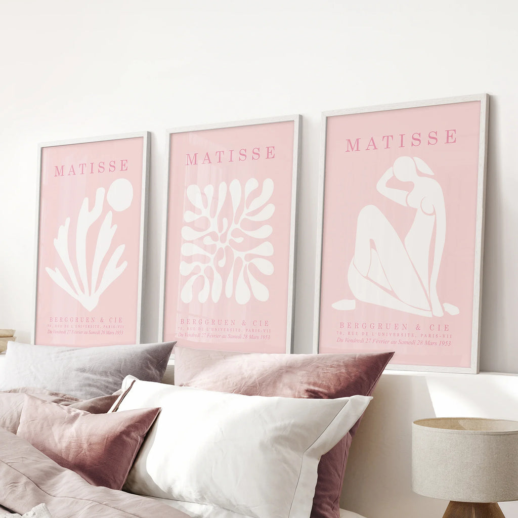 Pink Matisse Cutouts Wall Art. Minimalist Set of 3 Posters