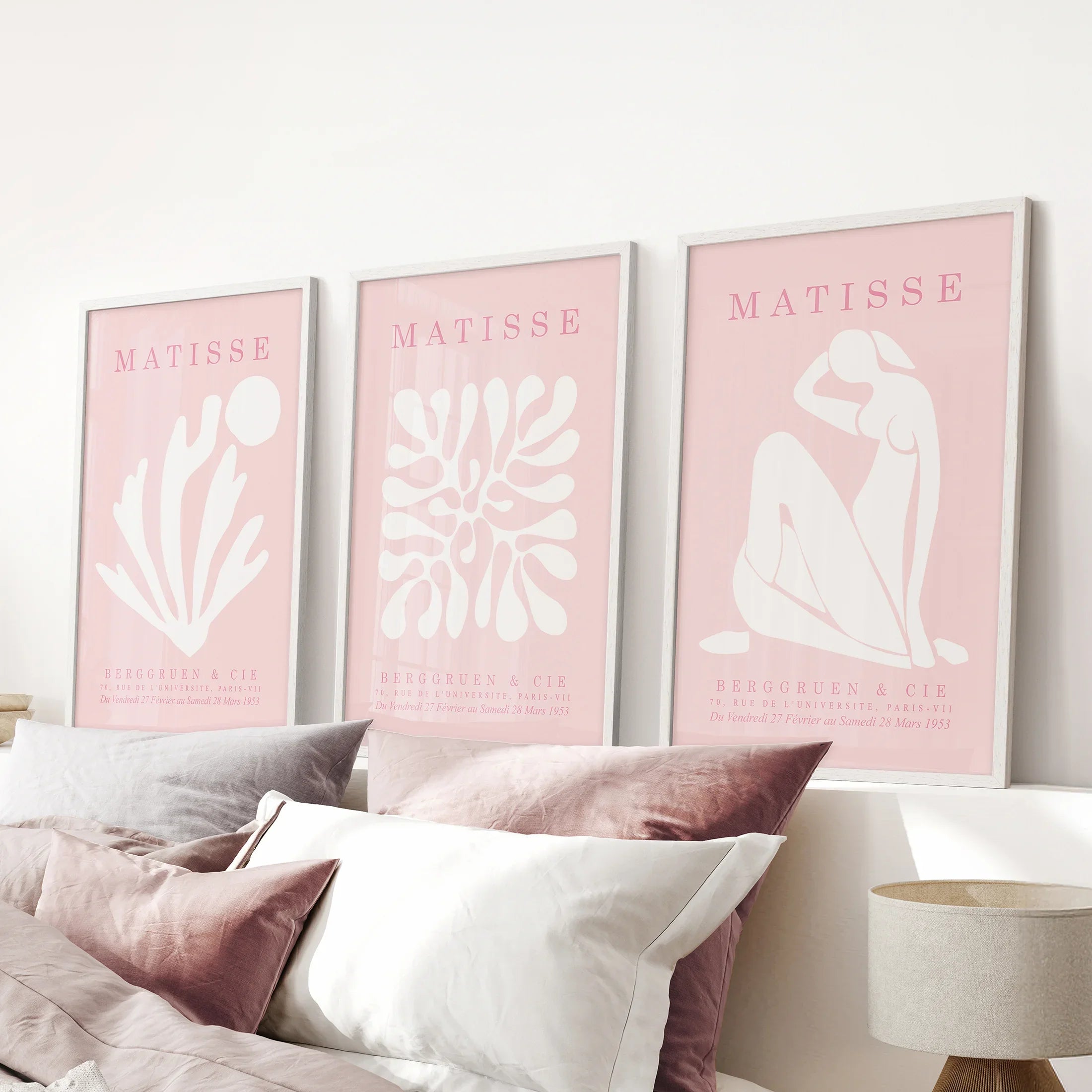 Pink Matisse Cutouts Wall Art. Minimalist Set of 3 Posters