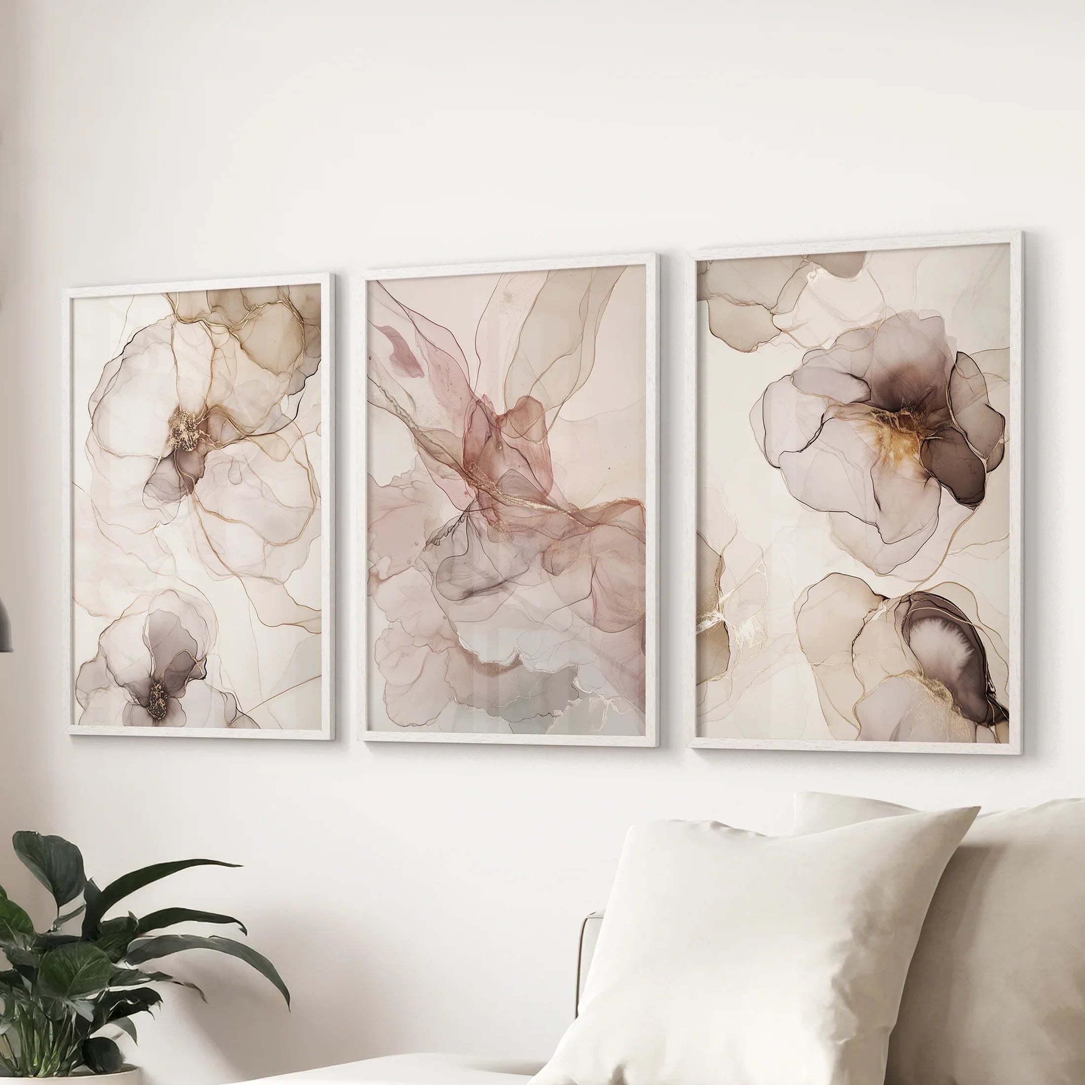 Neutral Abstract Watercolor 3 Piece Wall Art. Decor for Modern Bedrooms
