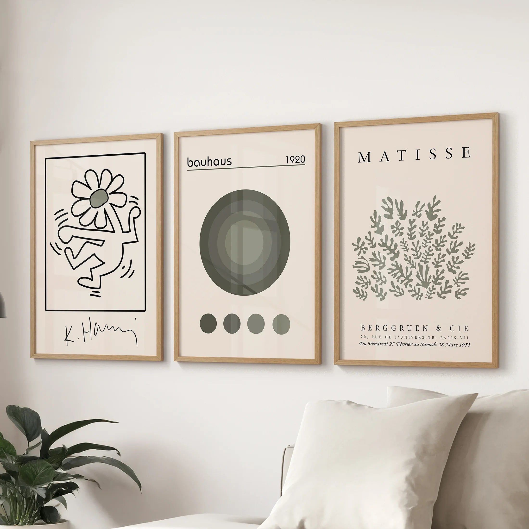 Sage Green Henri Matisse Botanical Art. Bauhaus Poster Set