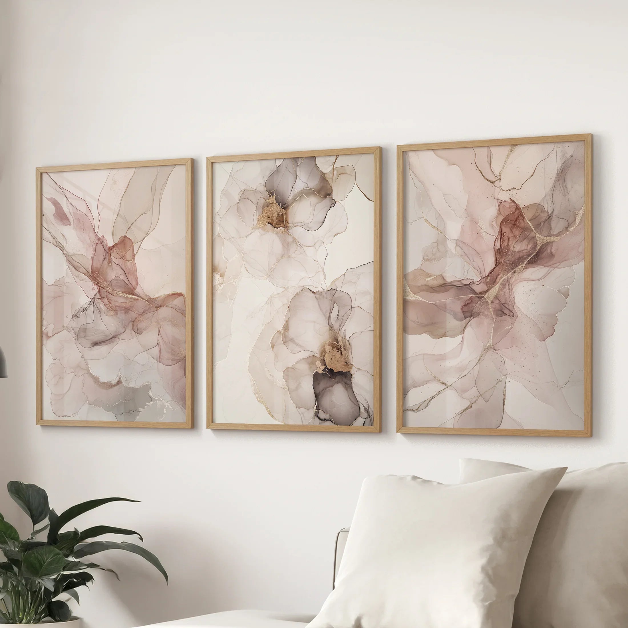 Neutral Watercolor Wall Art. Modern Minimalist Abstract Triptych