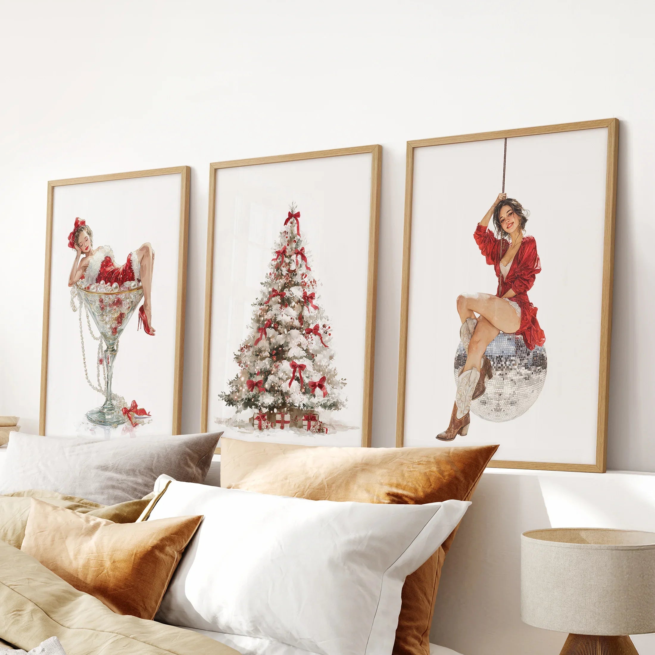Glam Christmas Art. Pin Up Holiday Print Set of 3