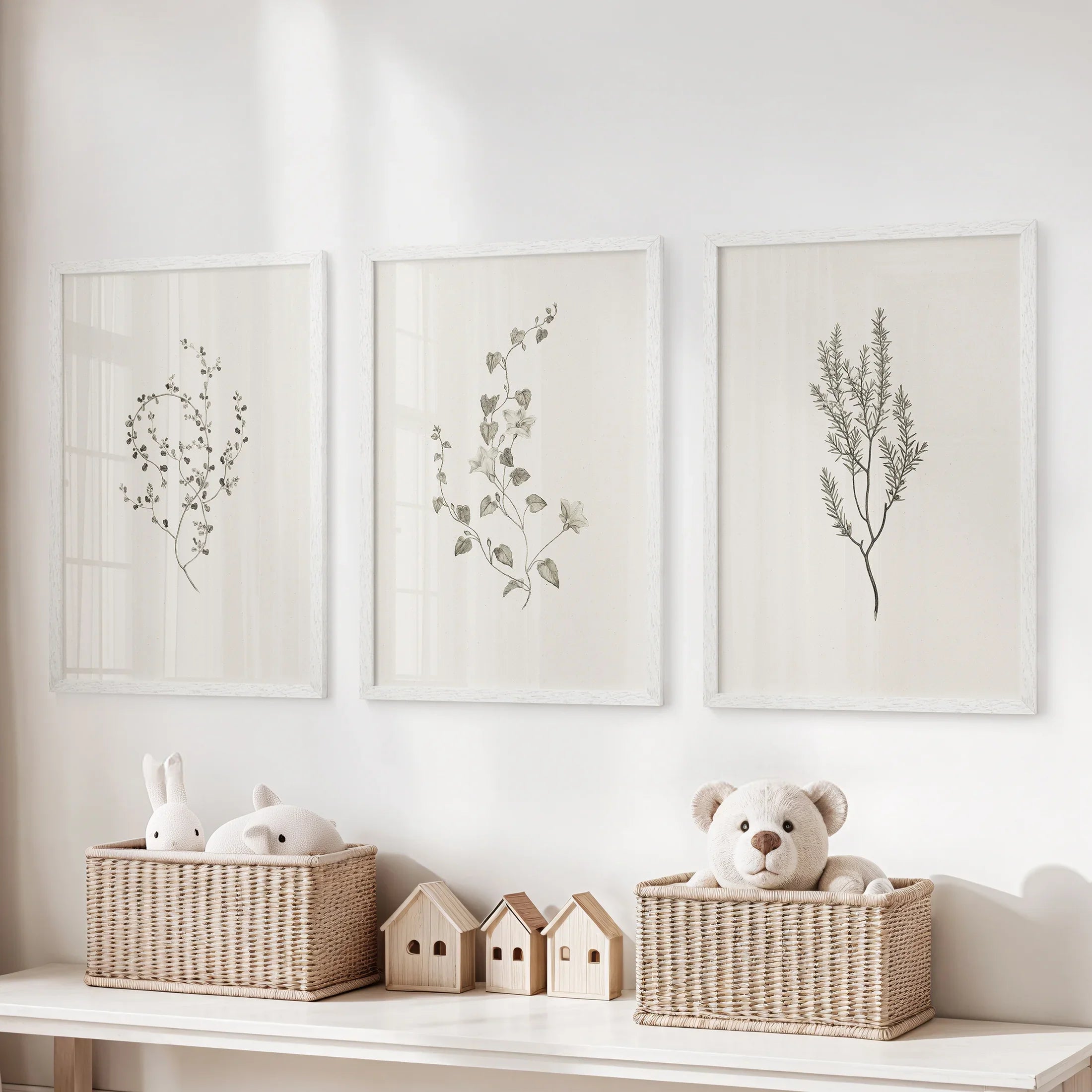 Vintage Dried Flower Wall Art. Set of 3 Rustic Botanical Prints