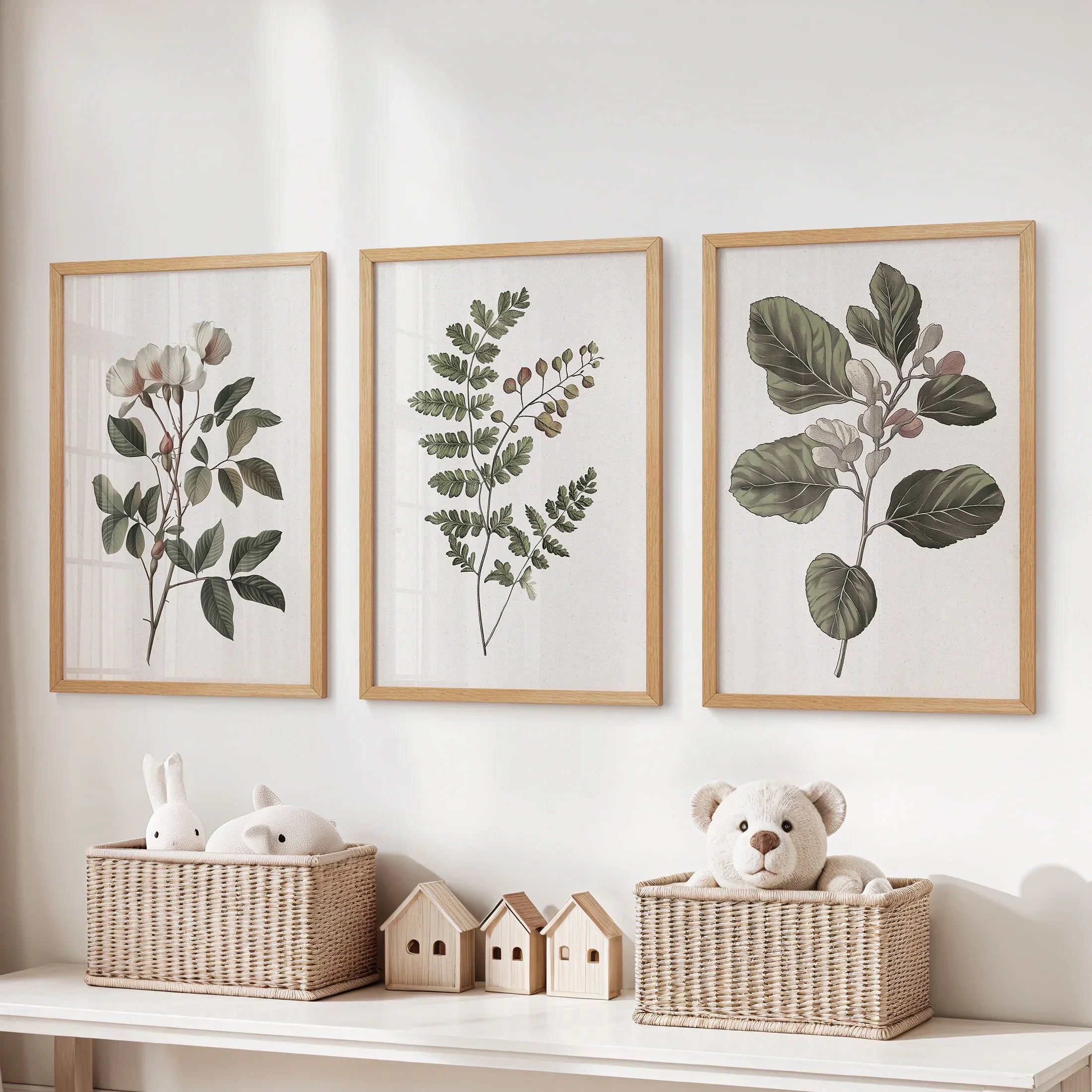 Minimalist Lithographic Plants Prints. 3 Piece Botanical Art
