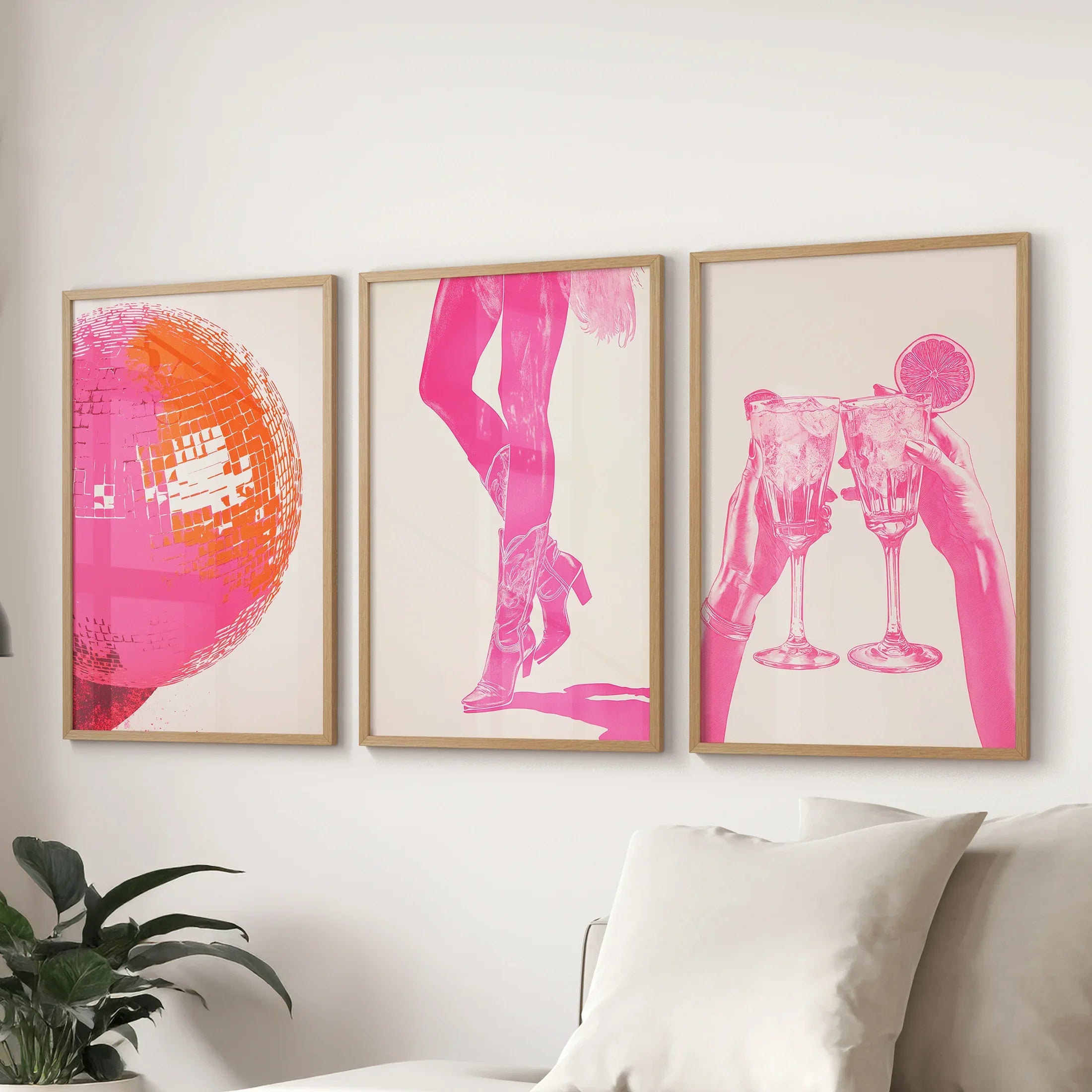 Funky Preppy Pink Wall Art. Set of 3 Girl Power Posters for Apartment or Dorm