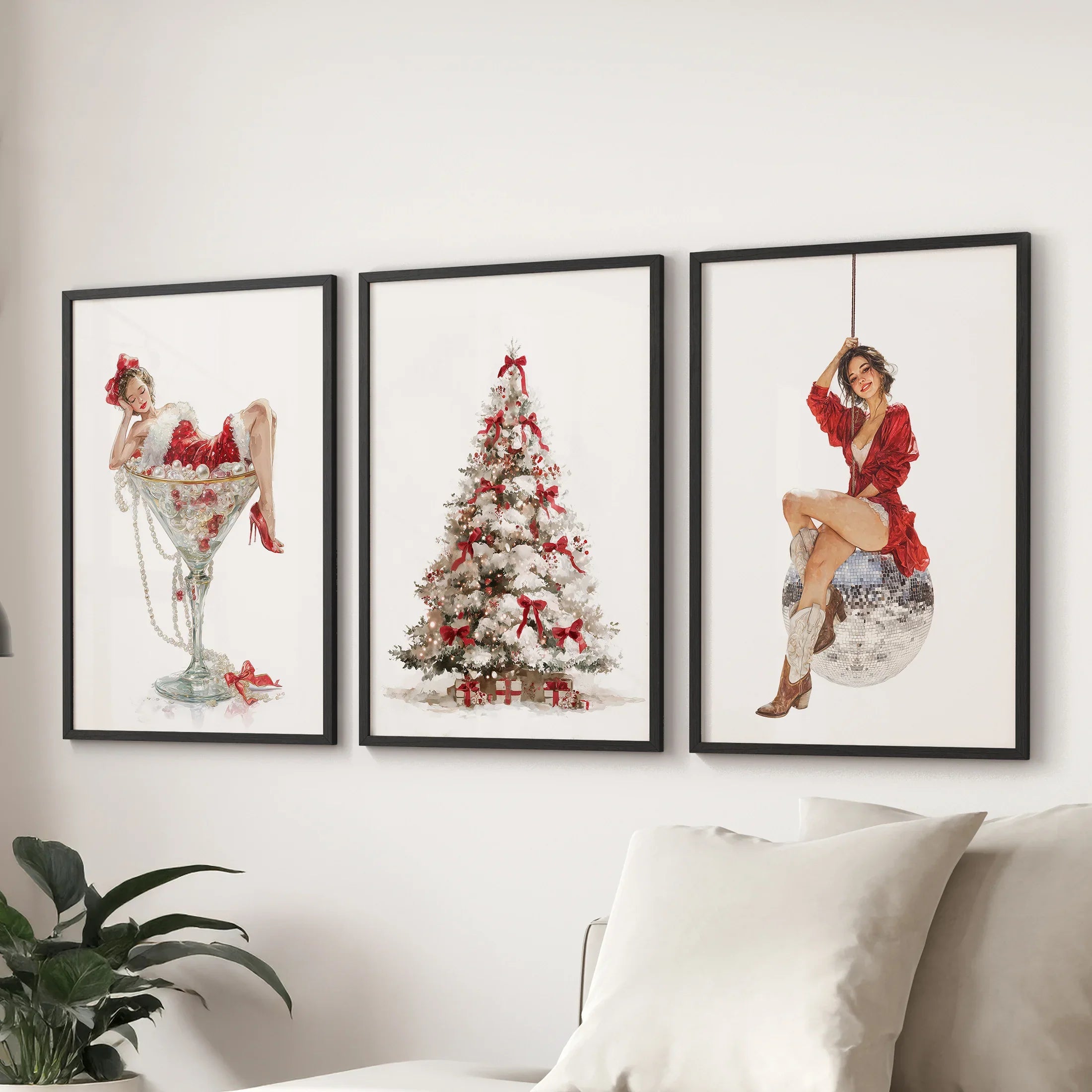 Glam Christmas Art. Pin Up Holiday Print Set of 3