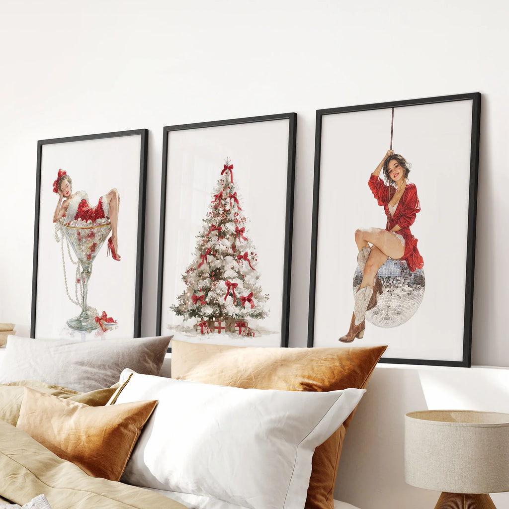 Glam Christmas Art. Pin Up Holiday Print Set of 3