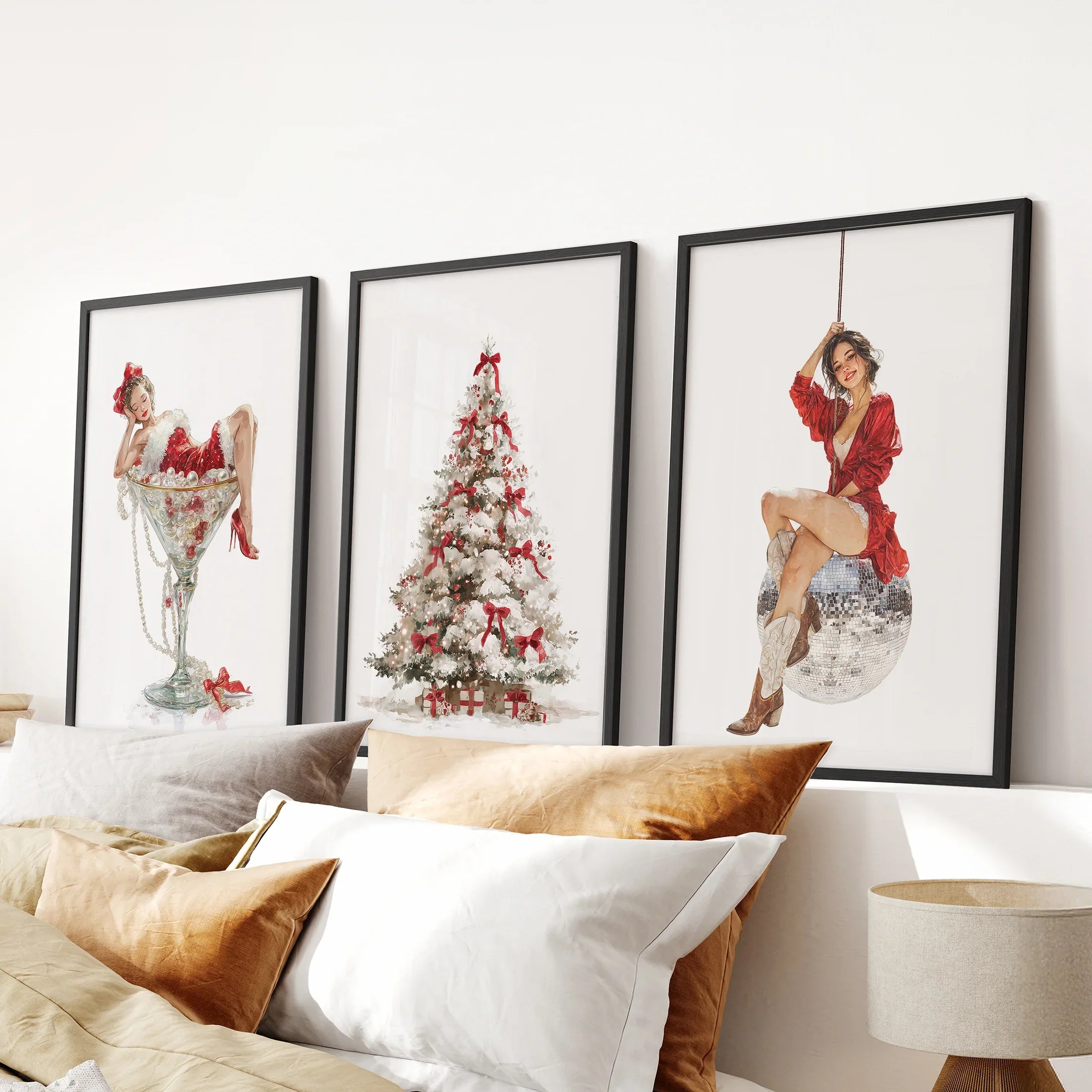 Glam Christmas Art. Pin Up Holiday Print Set of 3