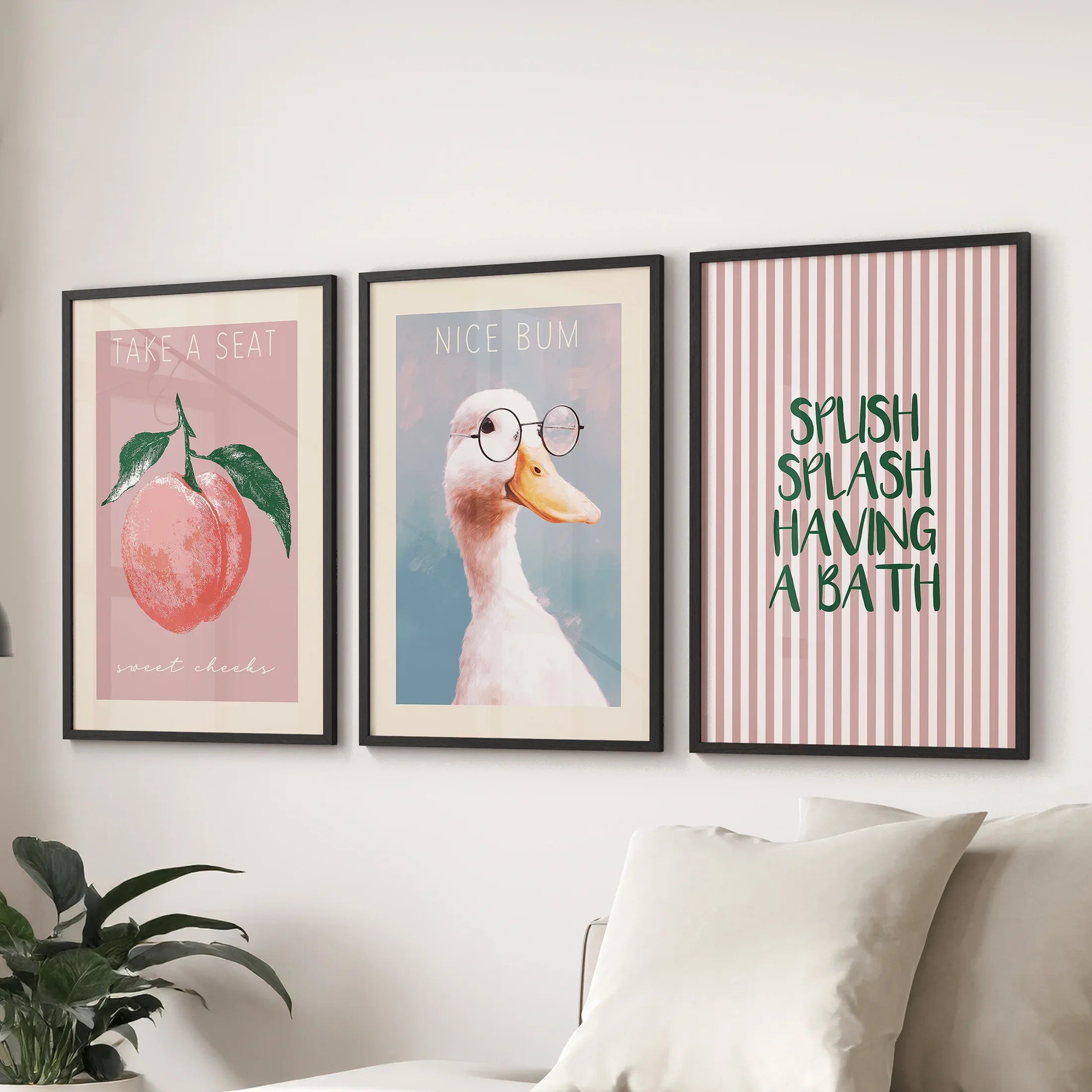 Humorous Bathroom Quotes Wall Art: Funny Duck, Peach Prints