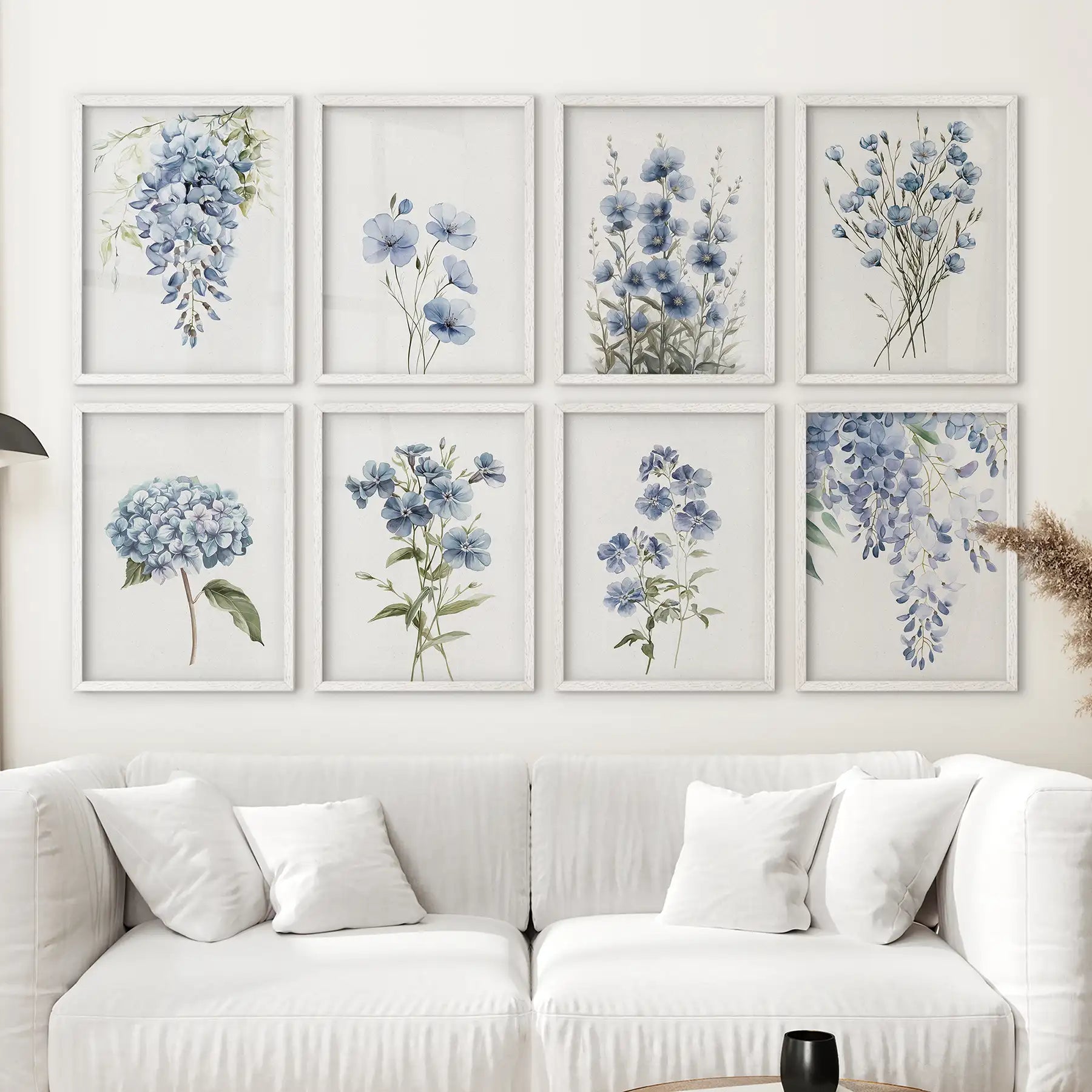 Floral Set of 8 Posters. Wisteria, Hydrangea, Pansy Wall Art