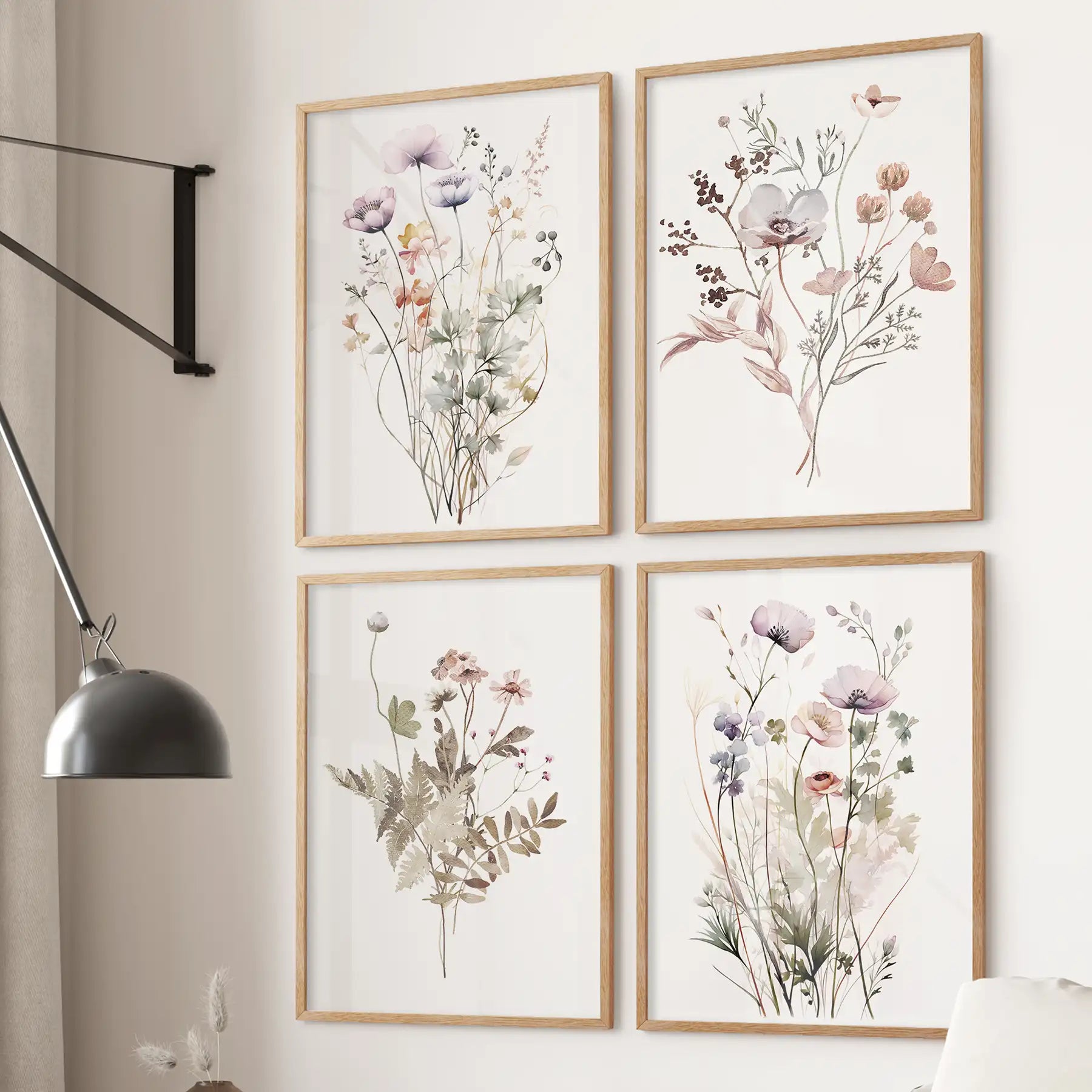 Watercolor Wildflower Print Set of 4 Pieces. Cottagecore Botanical Posters
