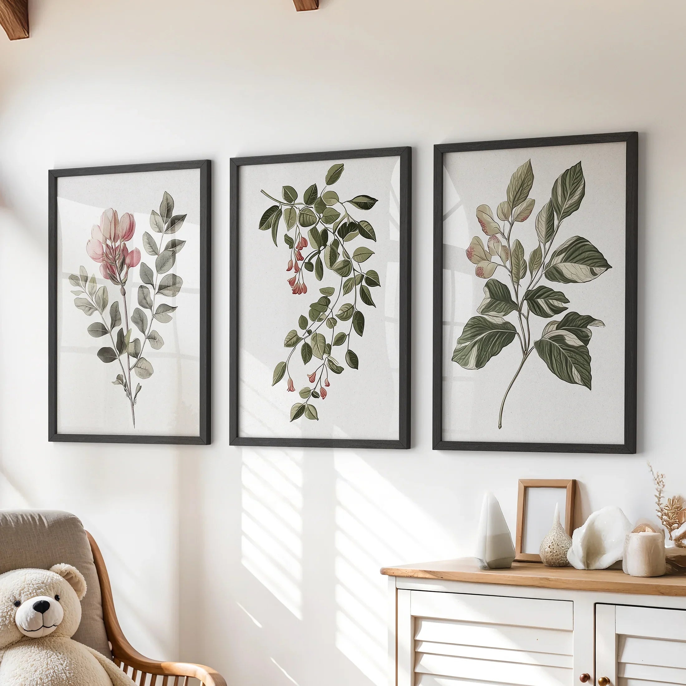 Floral Set of 3 Piece Wall Art. Magnolia, Honeysuckle Prints