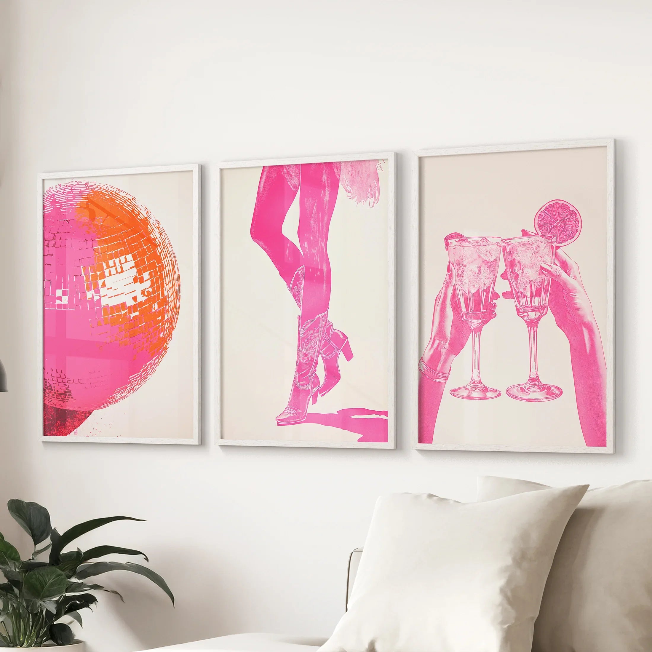 Funky Preppy Pink Wall Art. Set of 3 Girl Power Posters for Apartment or Dorm