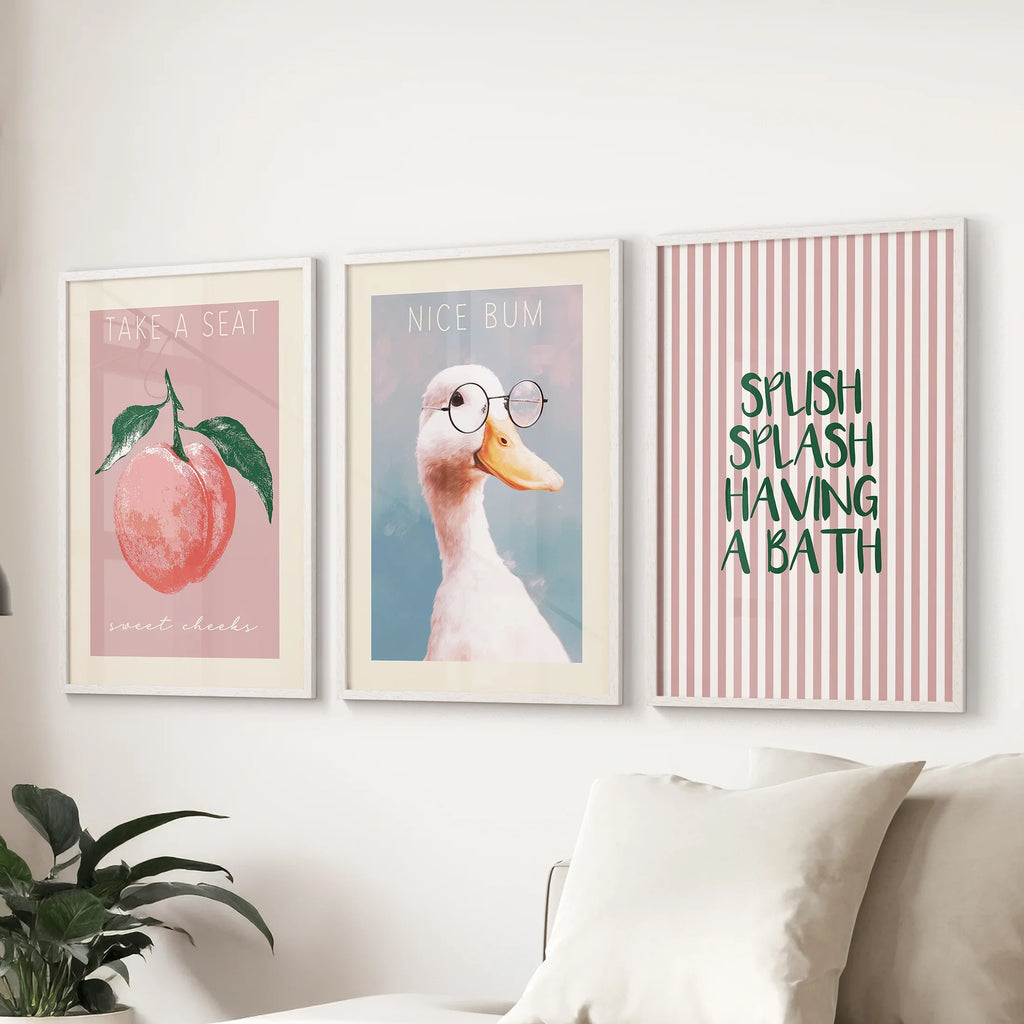 Humorous Bathroom Quotes Wall Art: Funny Duck, Peach Prints