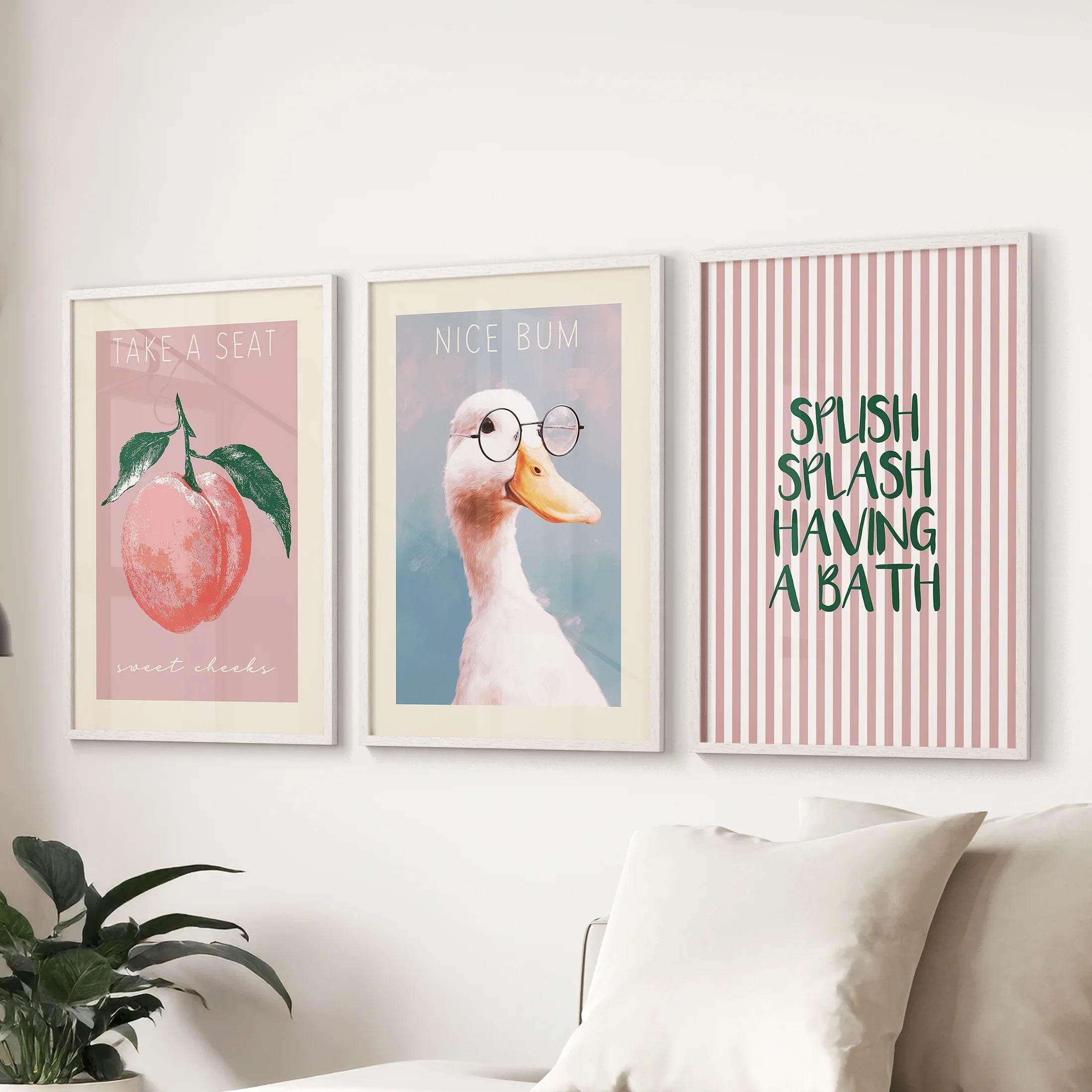 Humorous Bathroom Quotes Wall Art: Funny Duck, Peach Prints