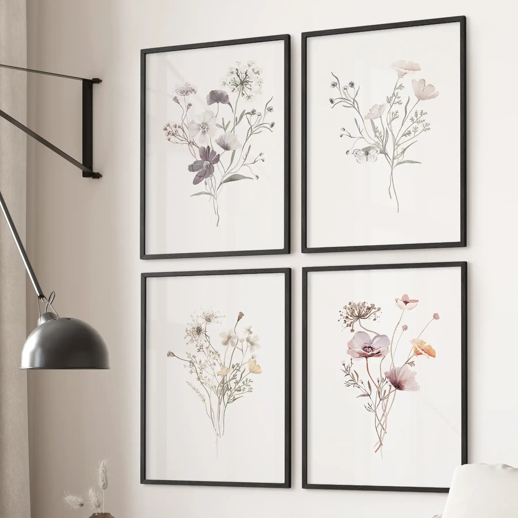 Watercolor Flower 4 Piece Wall Art. Botanical Wildflower Prints
