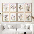 Watercolor Wildflower Gallery Wall. 8 Piece Botanical Print Set for Living Room