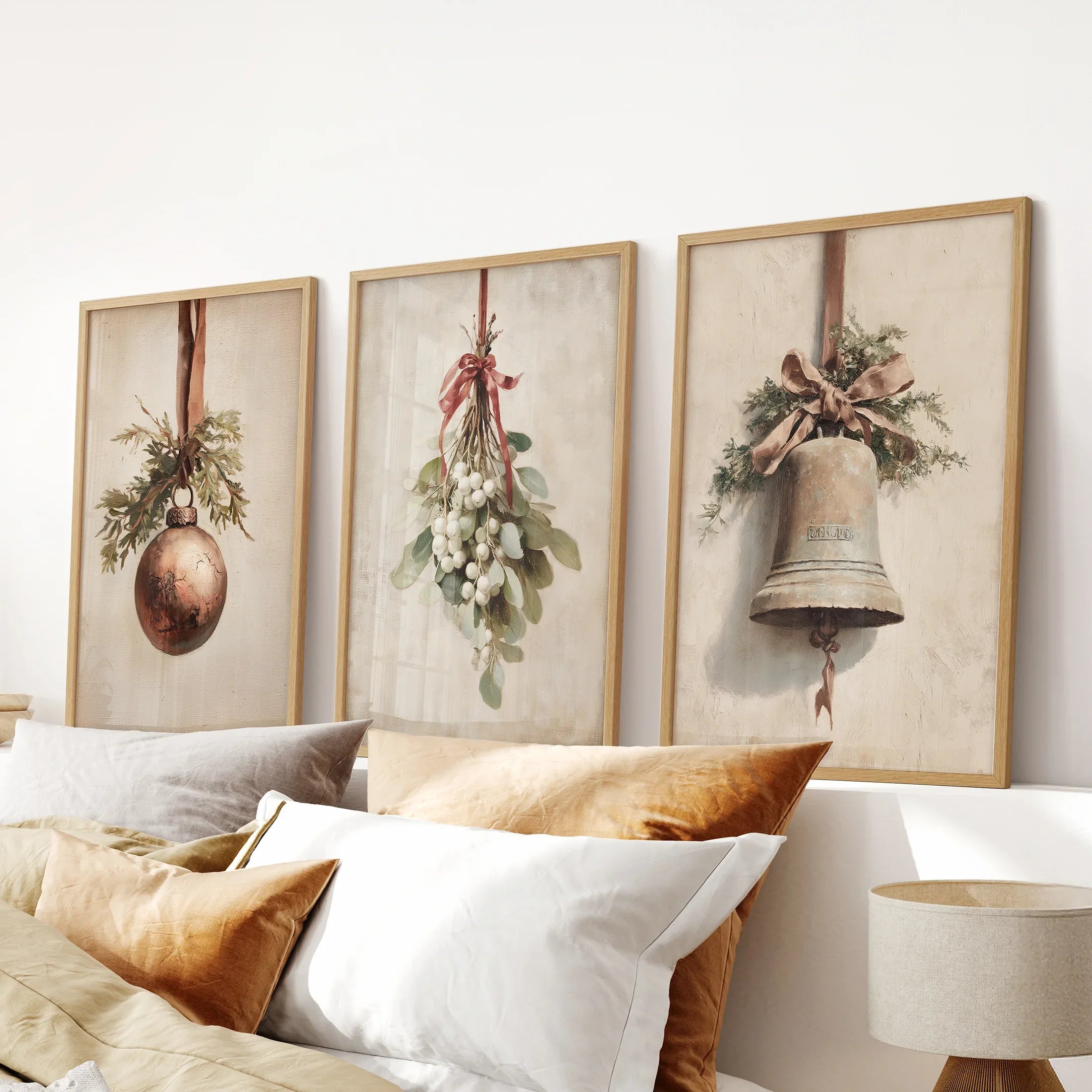 Rustic Holiday Set of 3 Prints: Vintage Christmas Bell Art