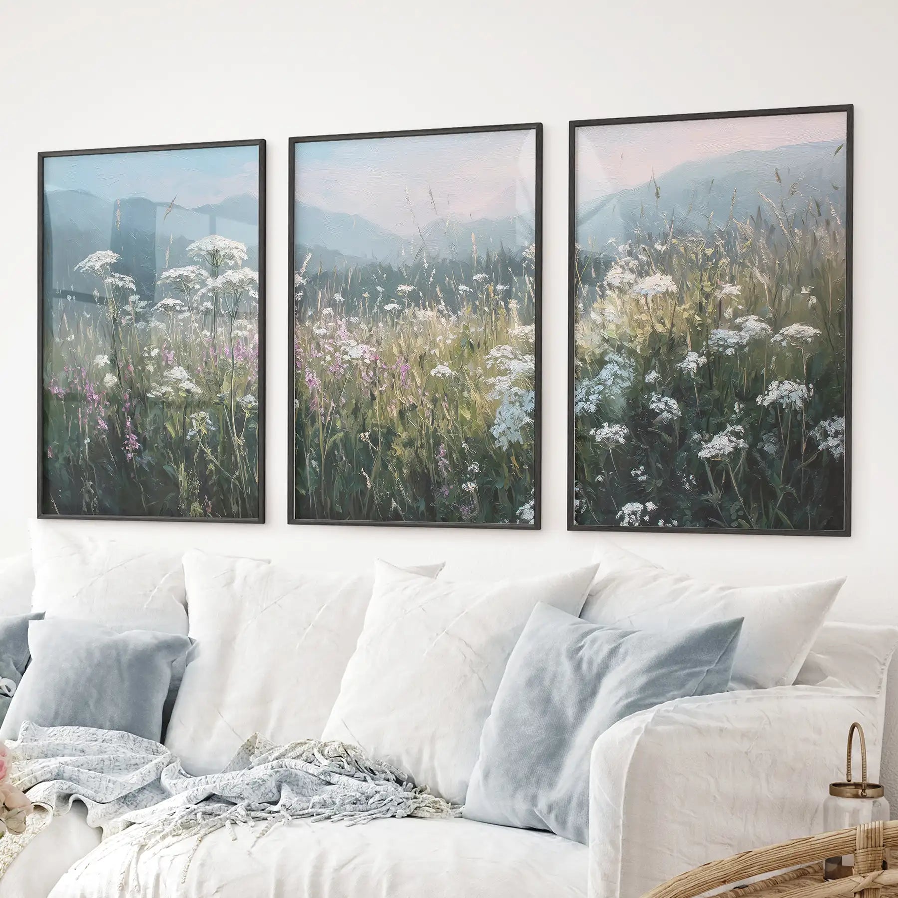 Wildflower Field at Sunset – Nature Wall Art Set of 3