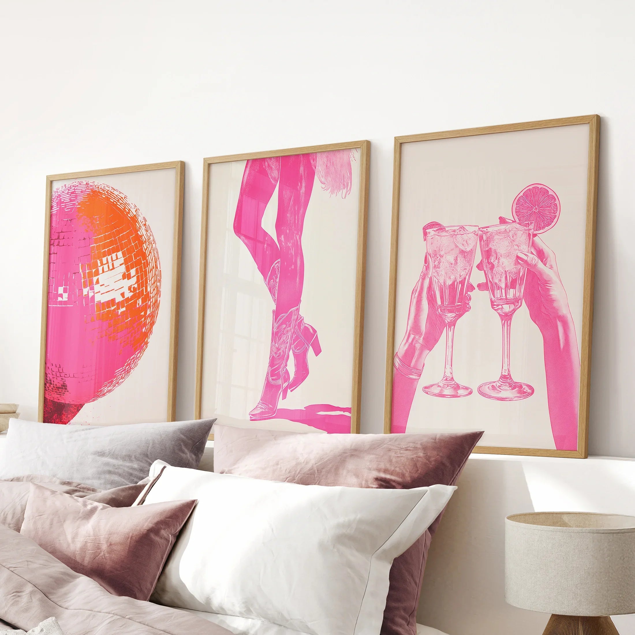 Funky Preppy Pink Wall Art. Set of 3 Girl Power Posters for Apartment or Dorm