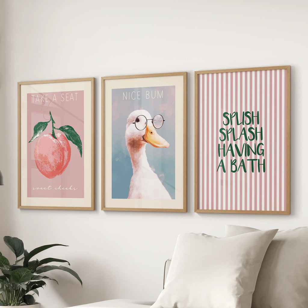 Humorous Bathroom Quotes Wall Art: Funny Duck, Peach Prints