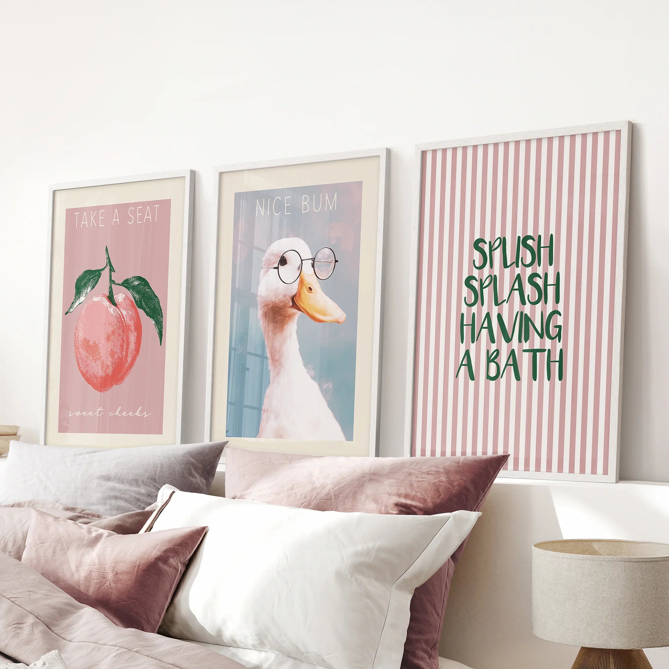 Humorous Bathroom Quotes Wall Art: Funny Duck, Peach Prints