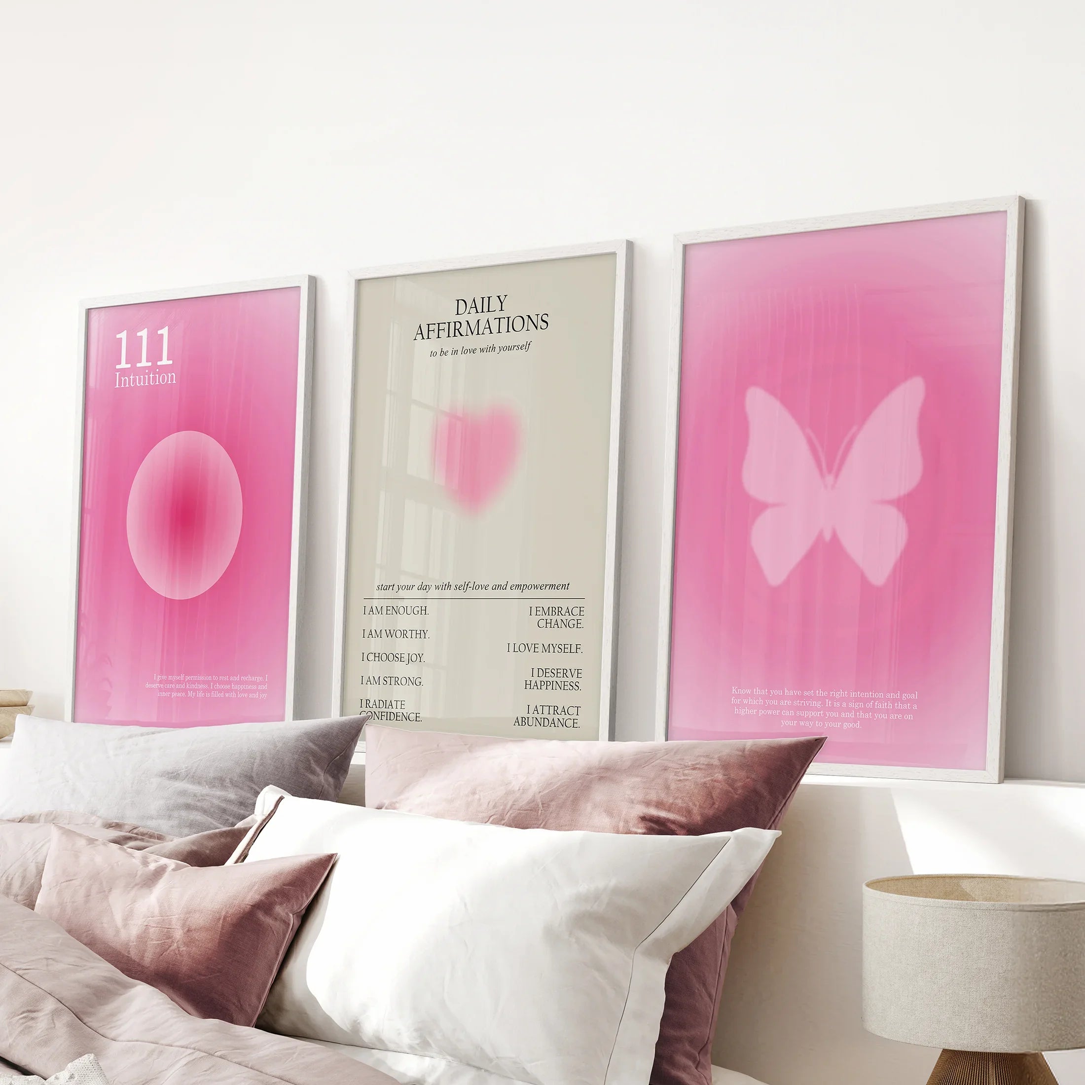 Pink Aura 3 Piece Art Prints Set. Motivational Decor for Girls’ Bedroom or Dorm