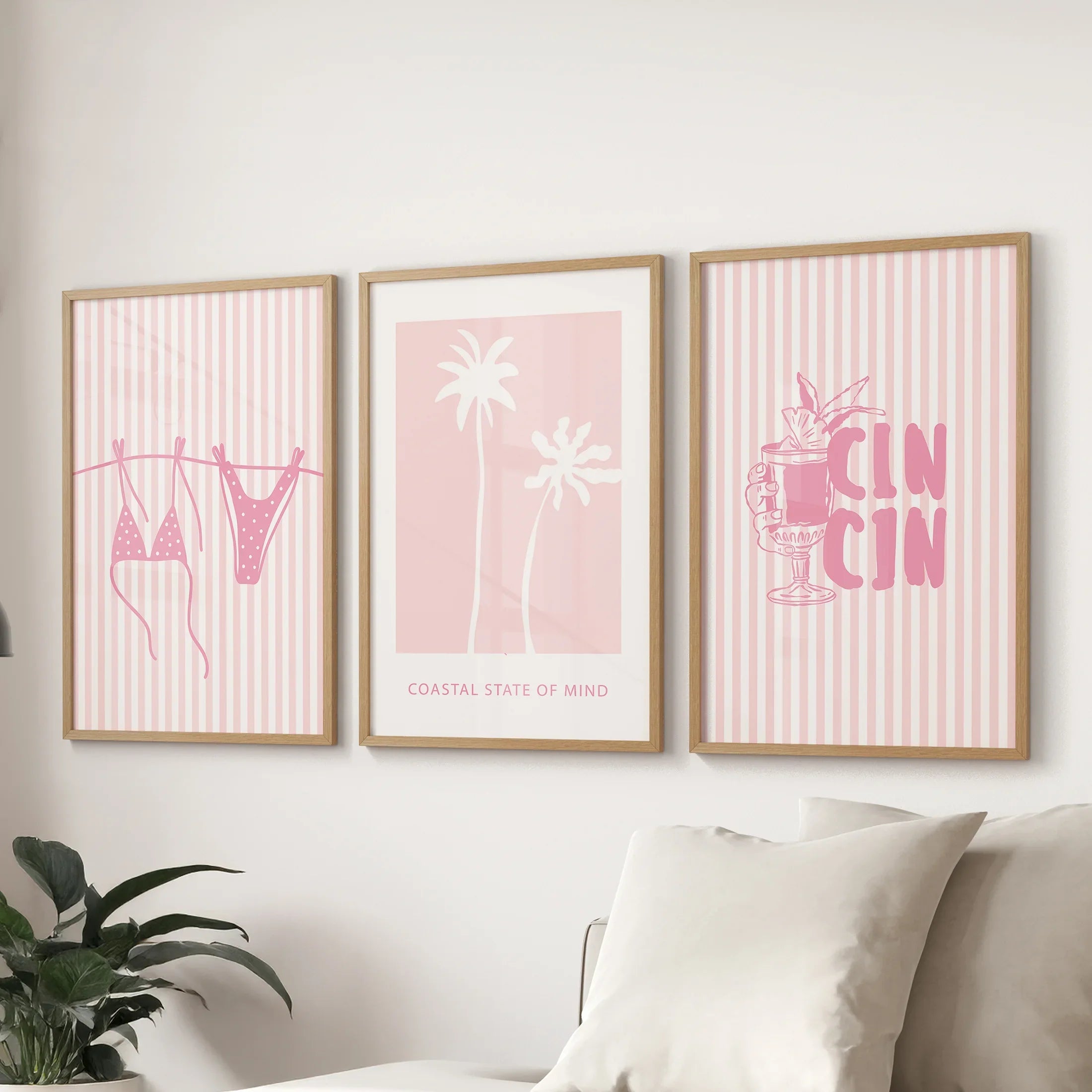 Preppy Coastal Girl Room Décor. Set of 3 Pink Summer Prints