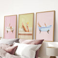 Relaxing Bathtub Prints with Cocktails. Set of 3 Prints