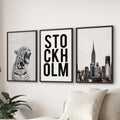 Black White Leopard & Stockholm. Fashion Wall Art Set of 3