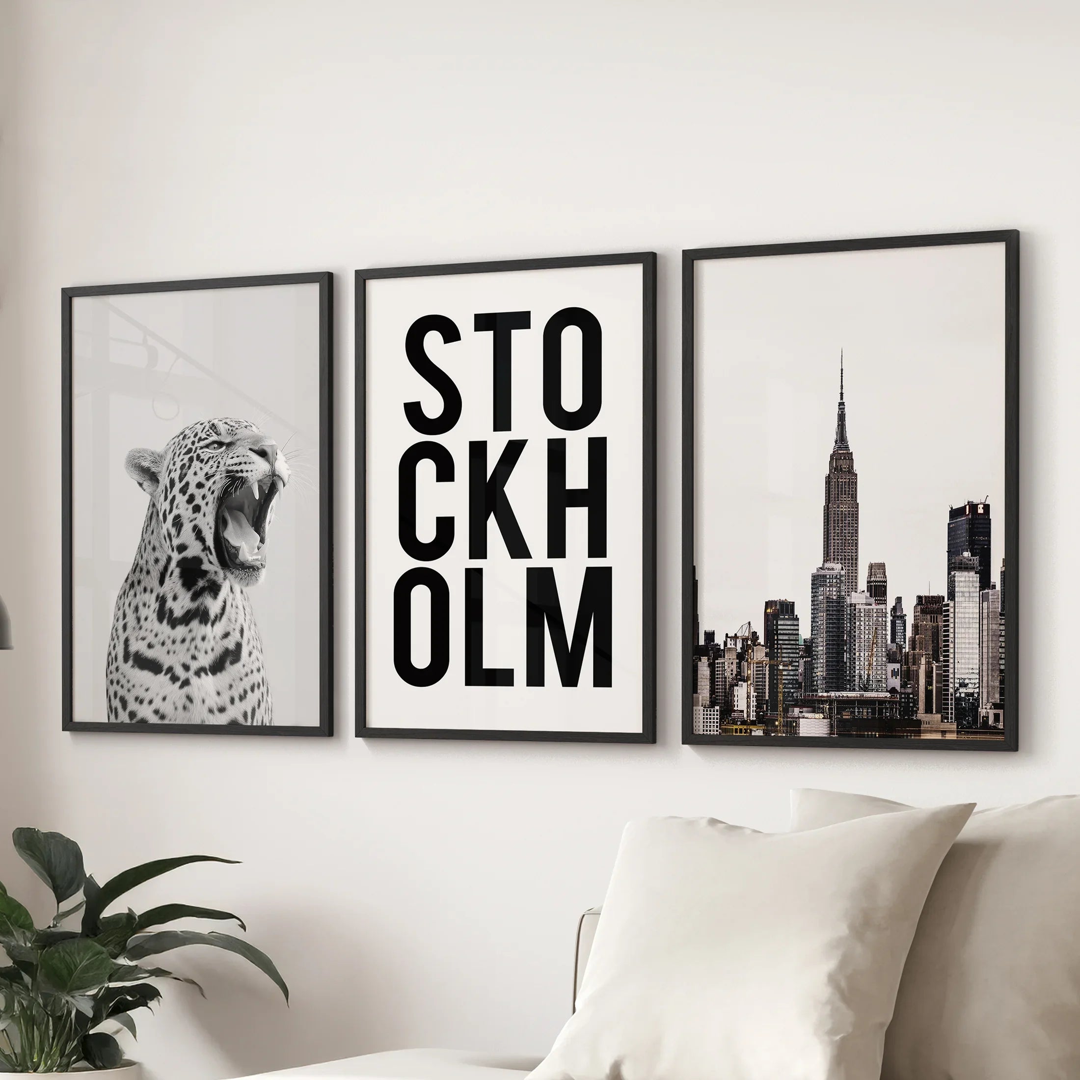 Black White Leopard & Stockholm. Fashion Wall Art Set of 3