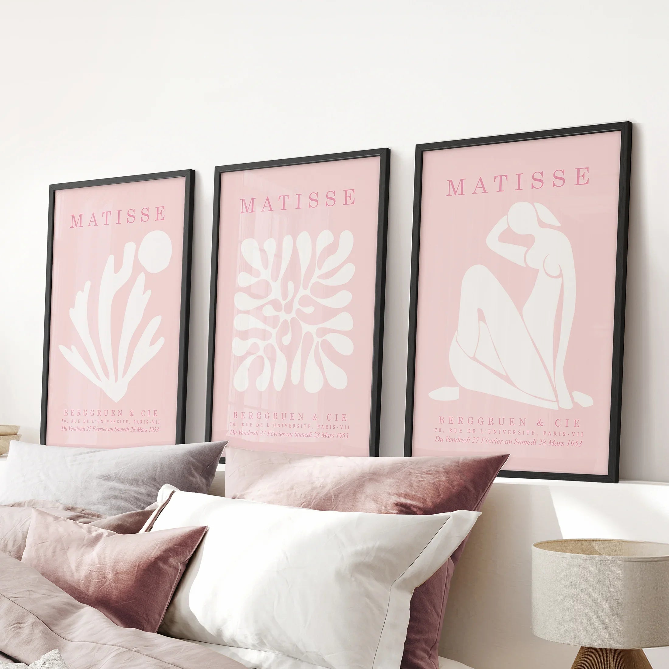 Pink Matisse Cutouts Wall Art. Minimalist Set of 3 Posters