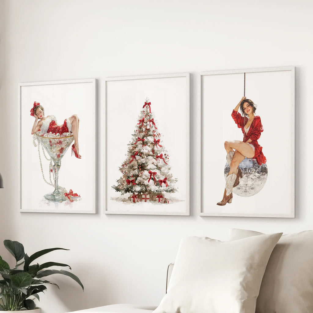 Glam Christmas Art. Pin Up Holiday Print Set of 3