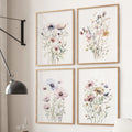 Neutral Floral Wall Art Set of 4. Watercolor Botanical Prints