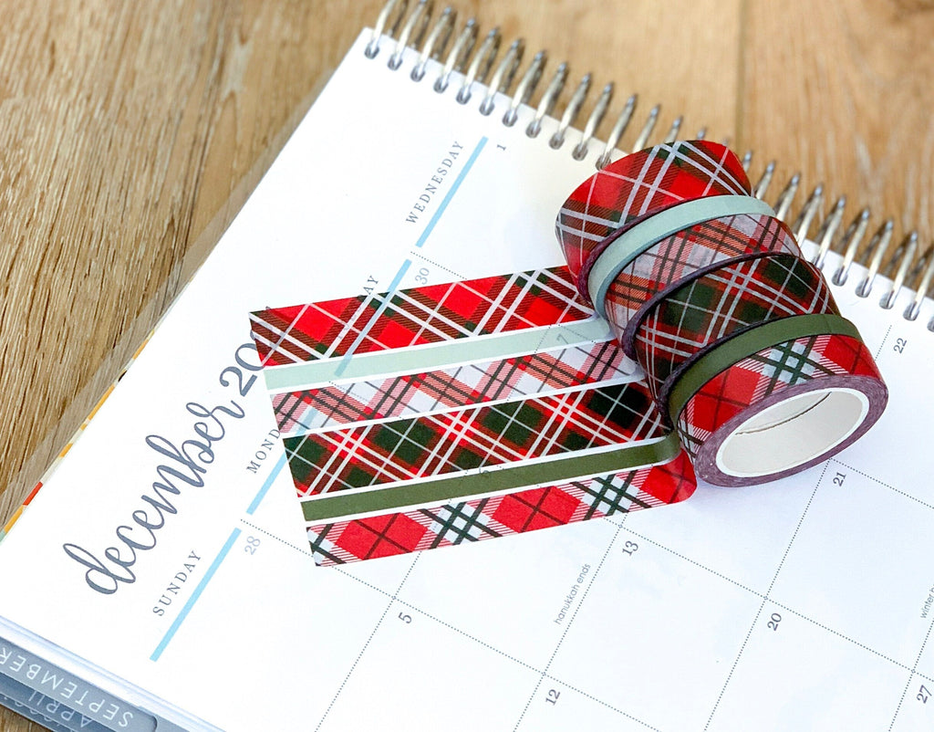 Christmas Plaid Tartan Red & Green Holiday Washi Tape Set (#W002)