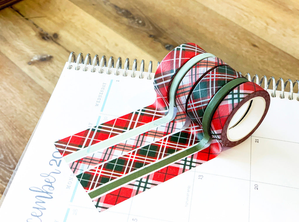 Christmas Plaid Tartan Red & Green Holiday Washi Tape Set (#W002)