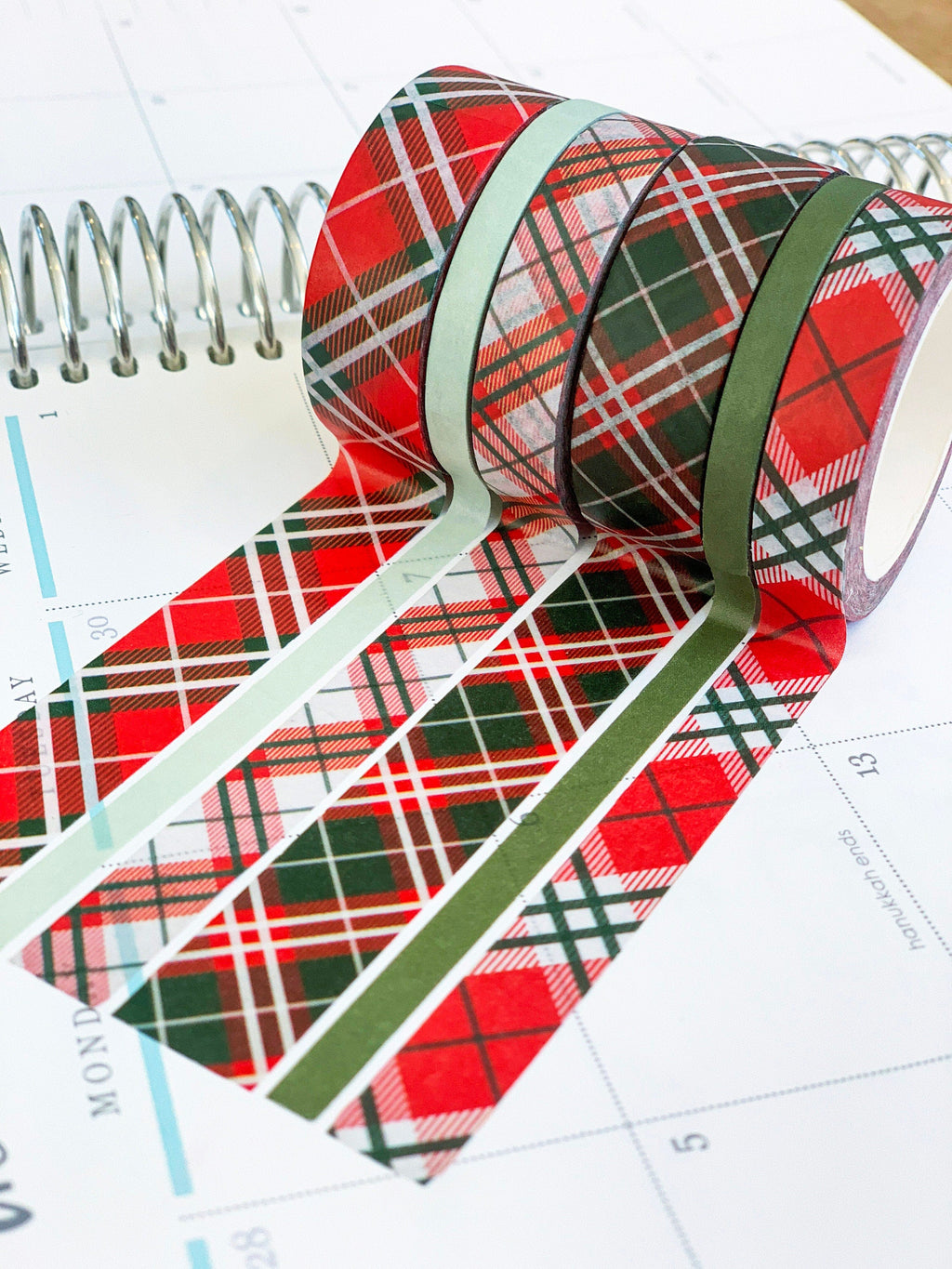 Christmas Plaid Tartan Red & Green Holiday Washi Tape Set (#W002)