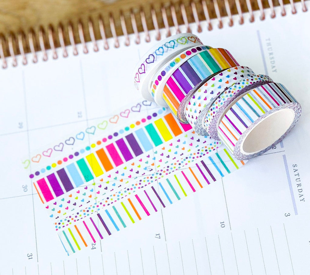 Rainbow Hearts & Stripes Polka Dots Washi Tape Set (#W001)