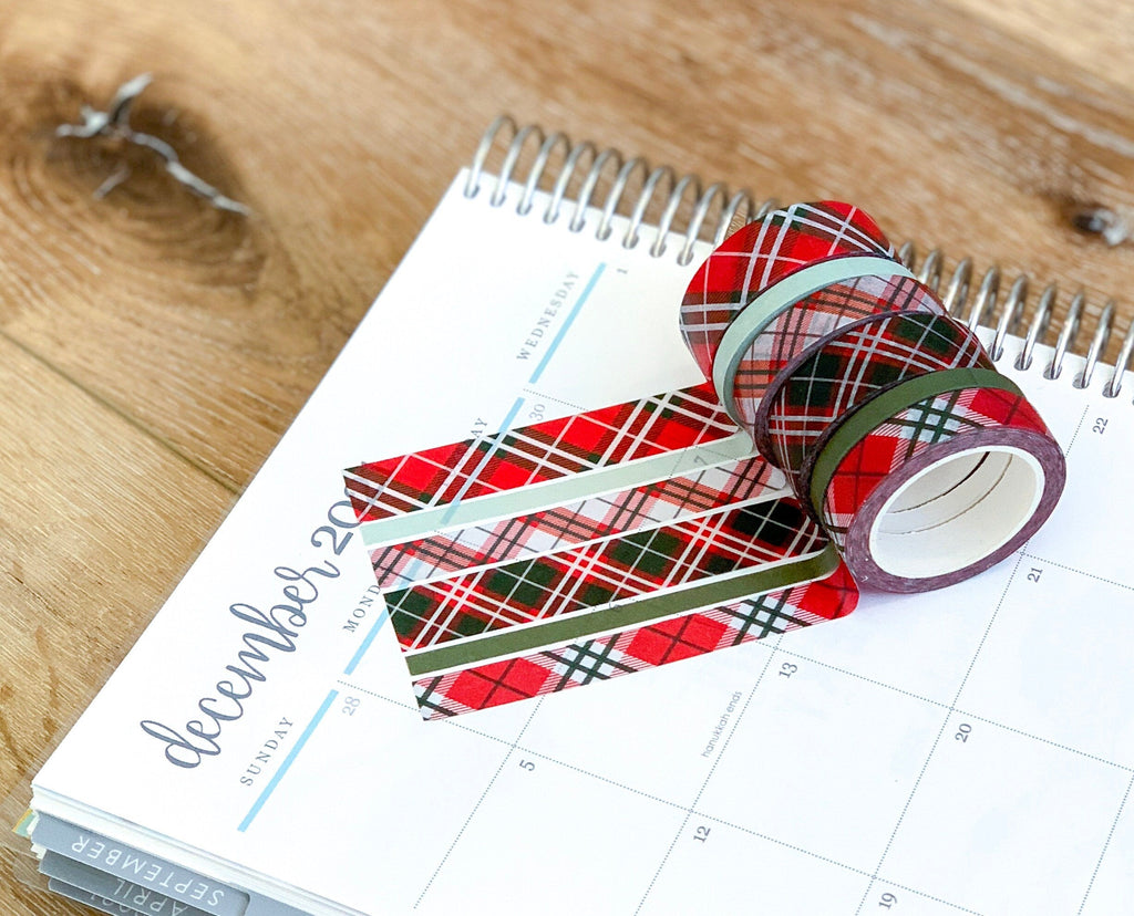Christmas Plaid Tartan Red & Green Holiday Washi Tape Set (#W002)