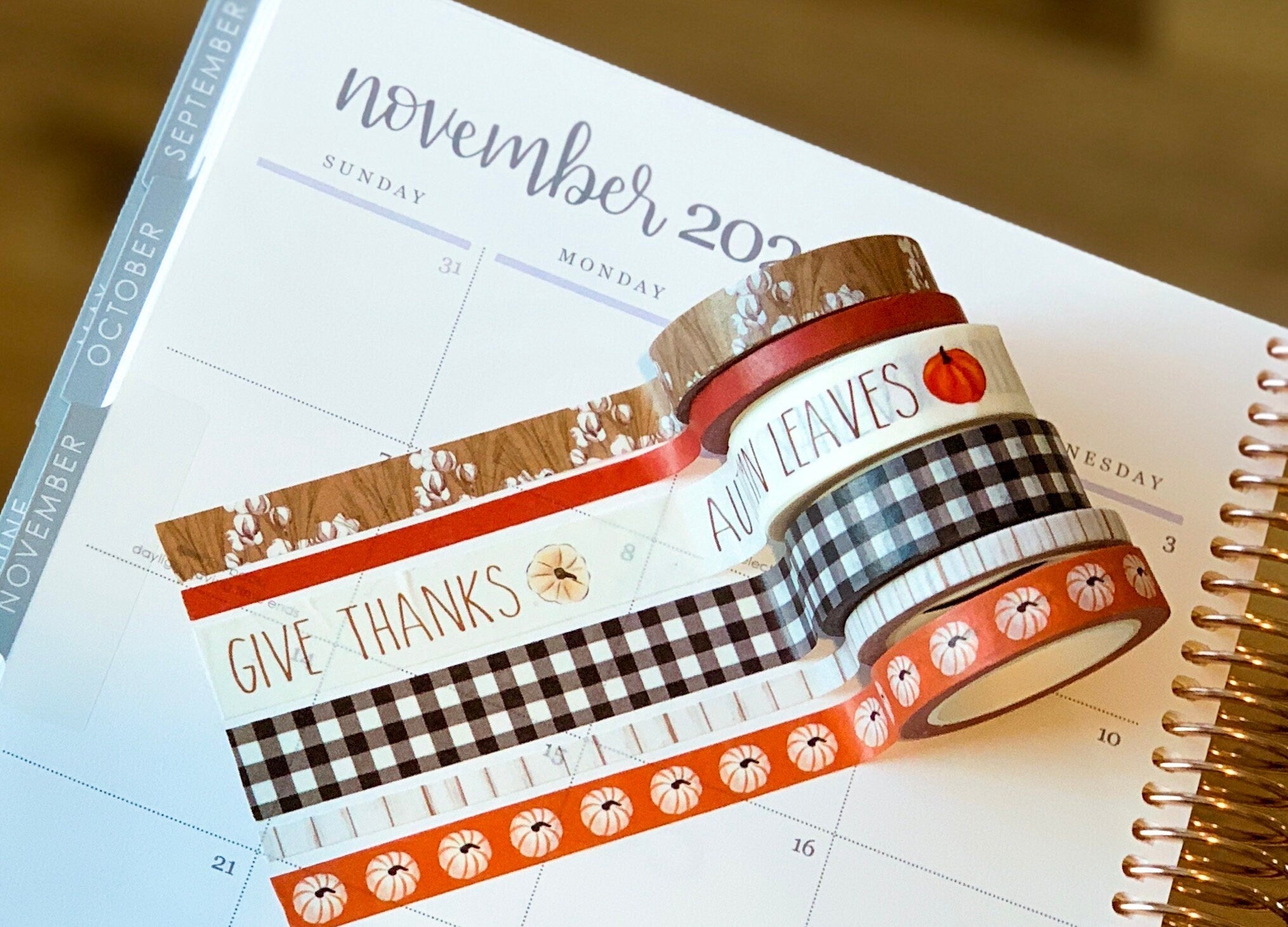 Fall Thanksgiving Buffalo Plaid Autumn Washi Tape Set (#W008)