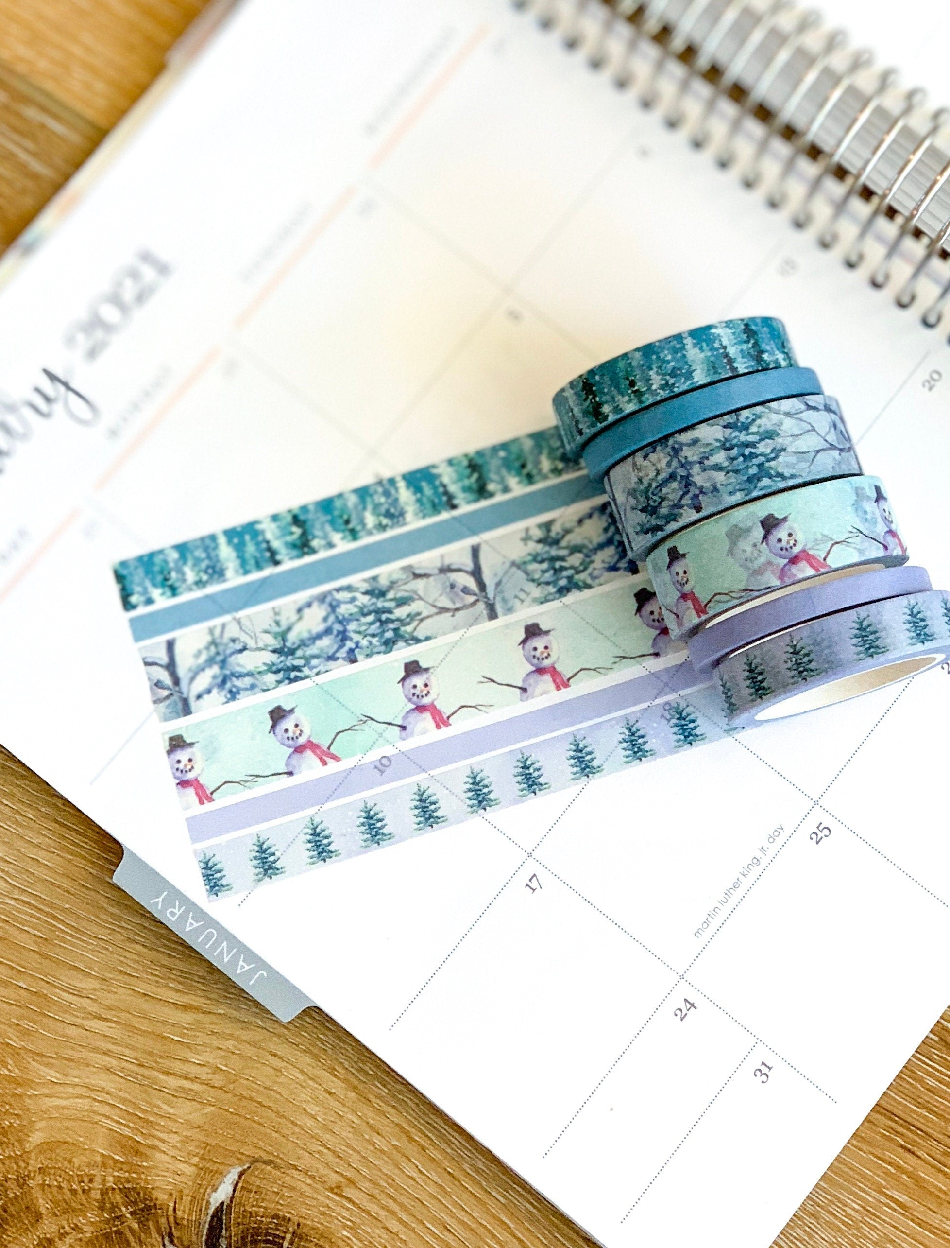 Winter Snowman Snowy Trees Forest Periwinkle Washi Tape Set (#W006)