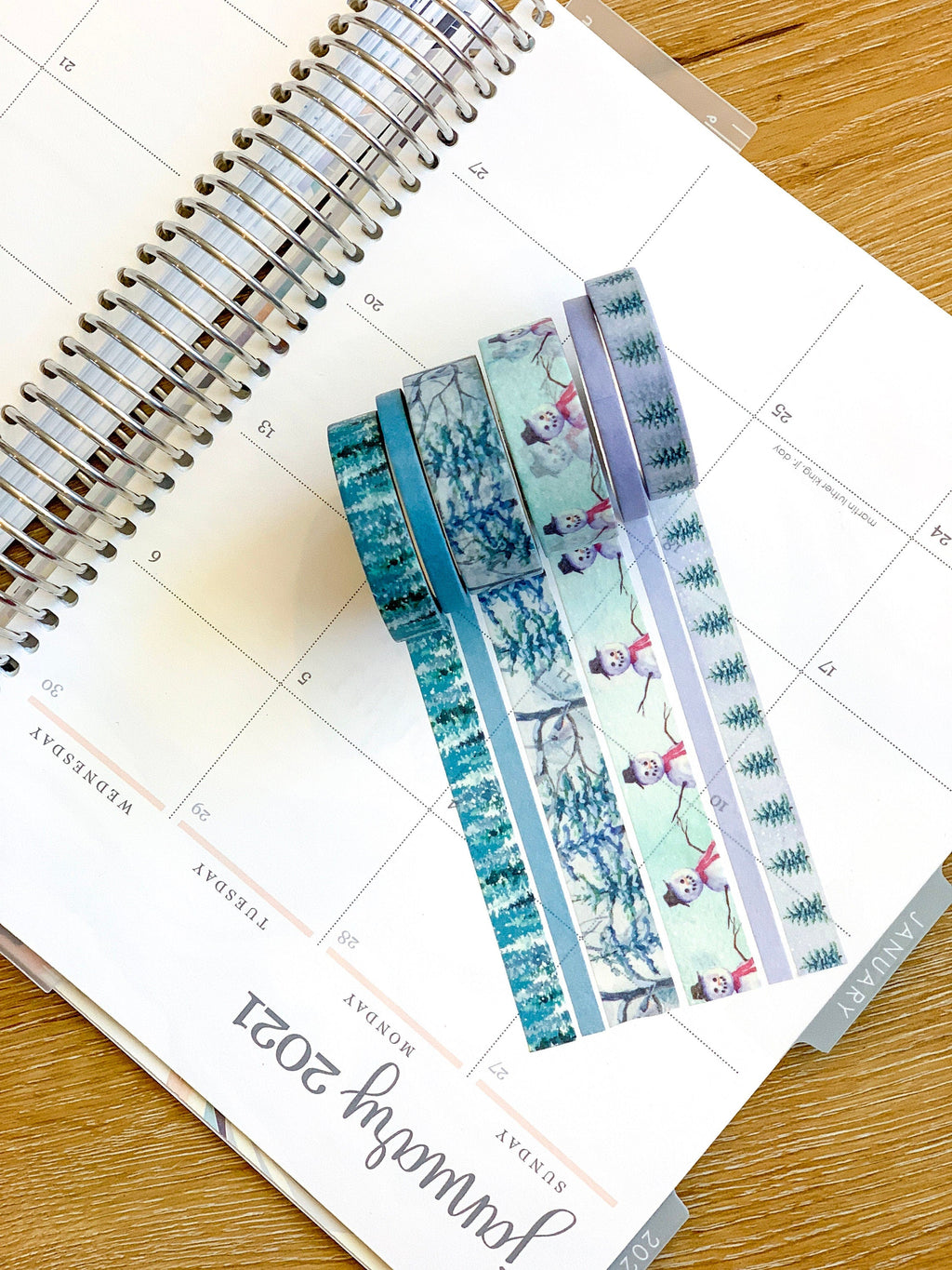 Winter Snowman Snowy Trees Forest Periwinkle Washi Tape Set (#W006)