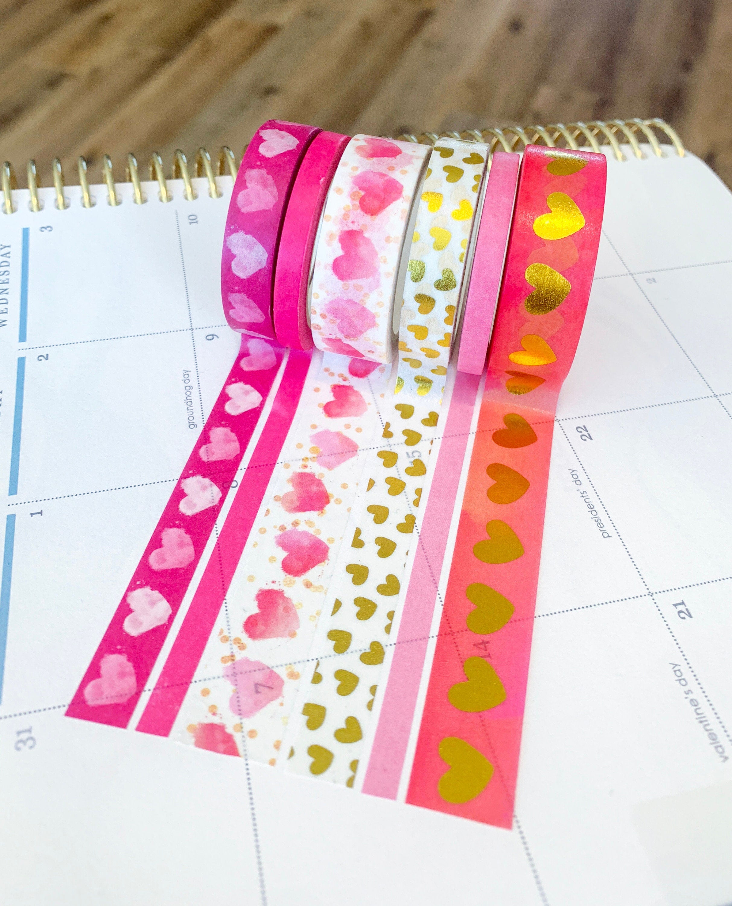 FOILED  Valentine's Pink & Gold Hearts Washi Tape Set (#W014)