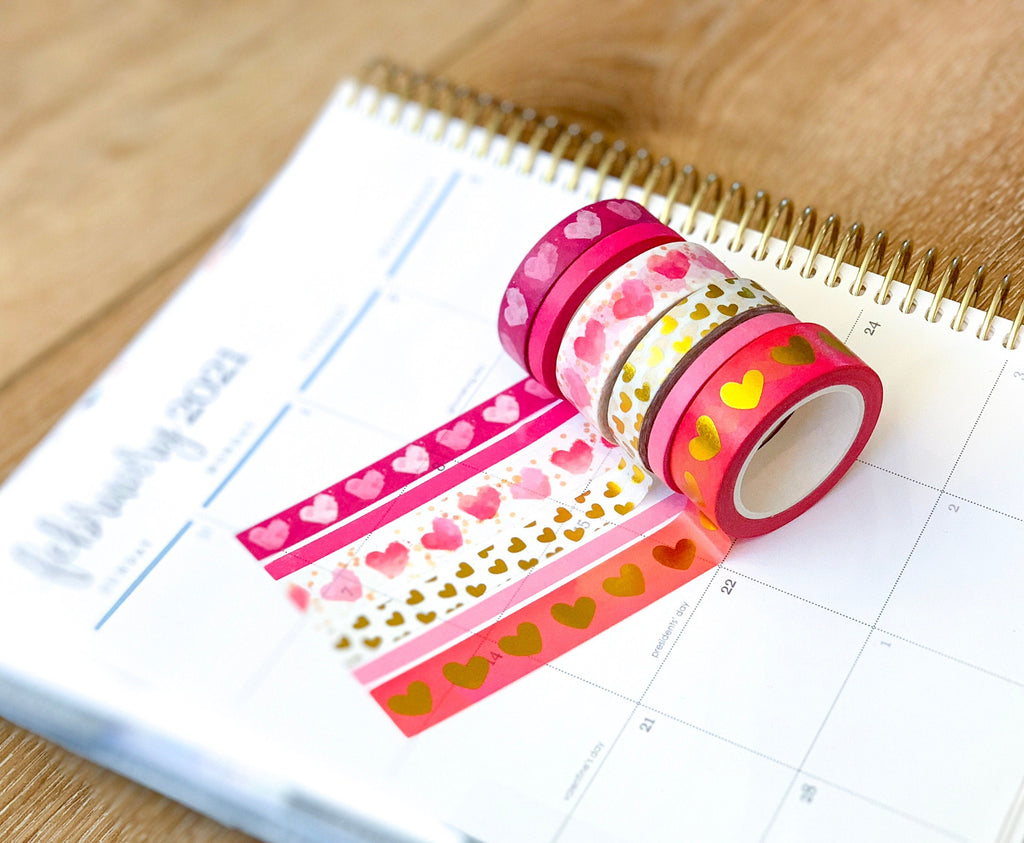 FOILED  Valentine's Pink & Gold Hearts Washi Tape Set (#W014)
